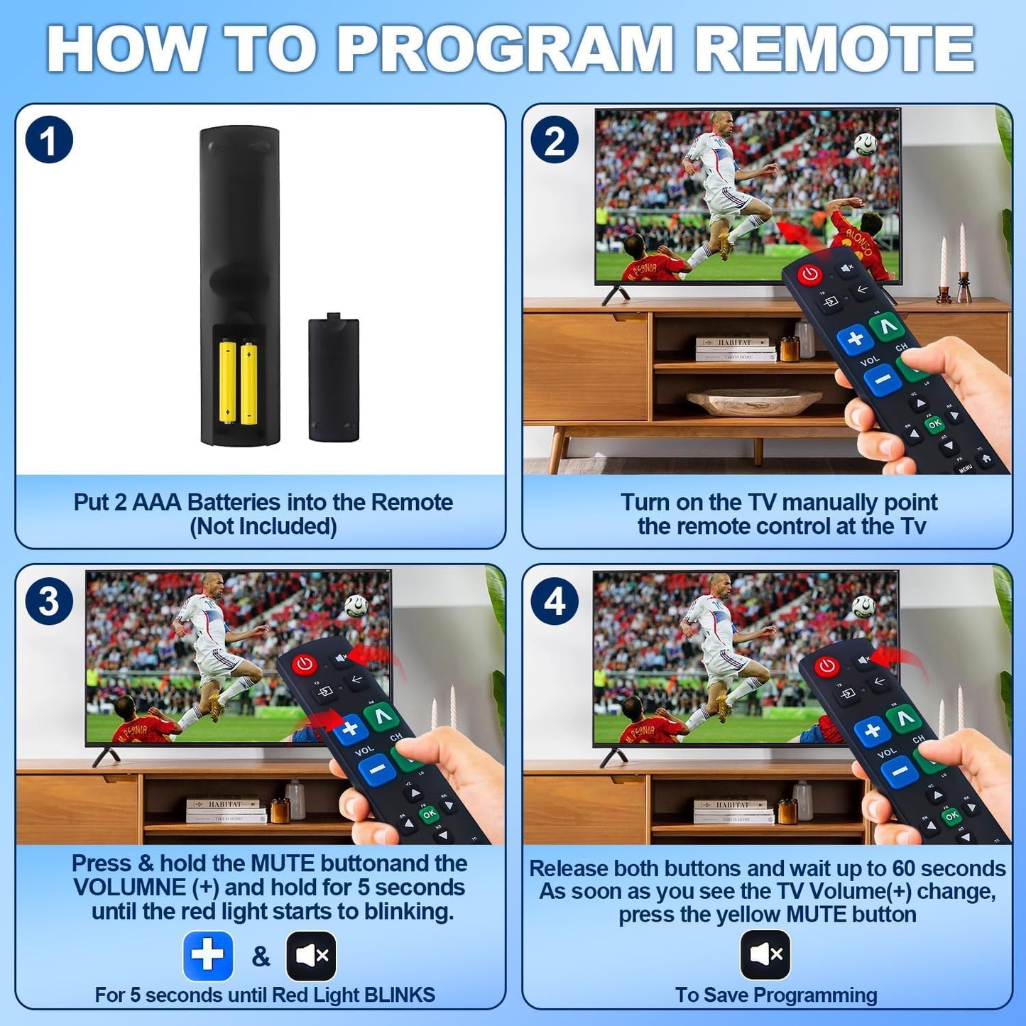 Big Button Universal TV Remote Simple Easy to Use, Great for Seniors, Works with Major TV Brands