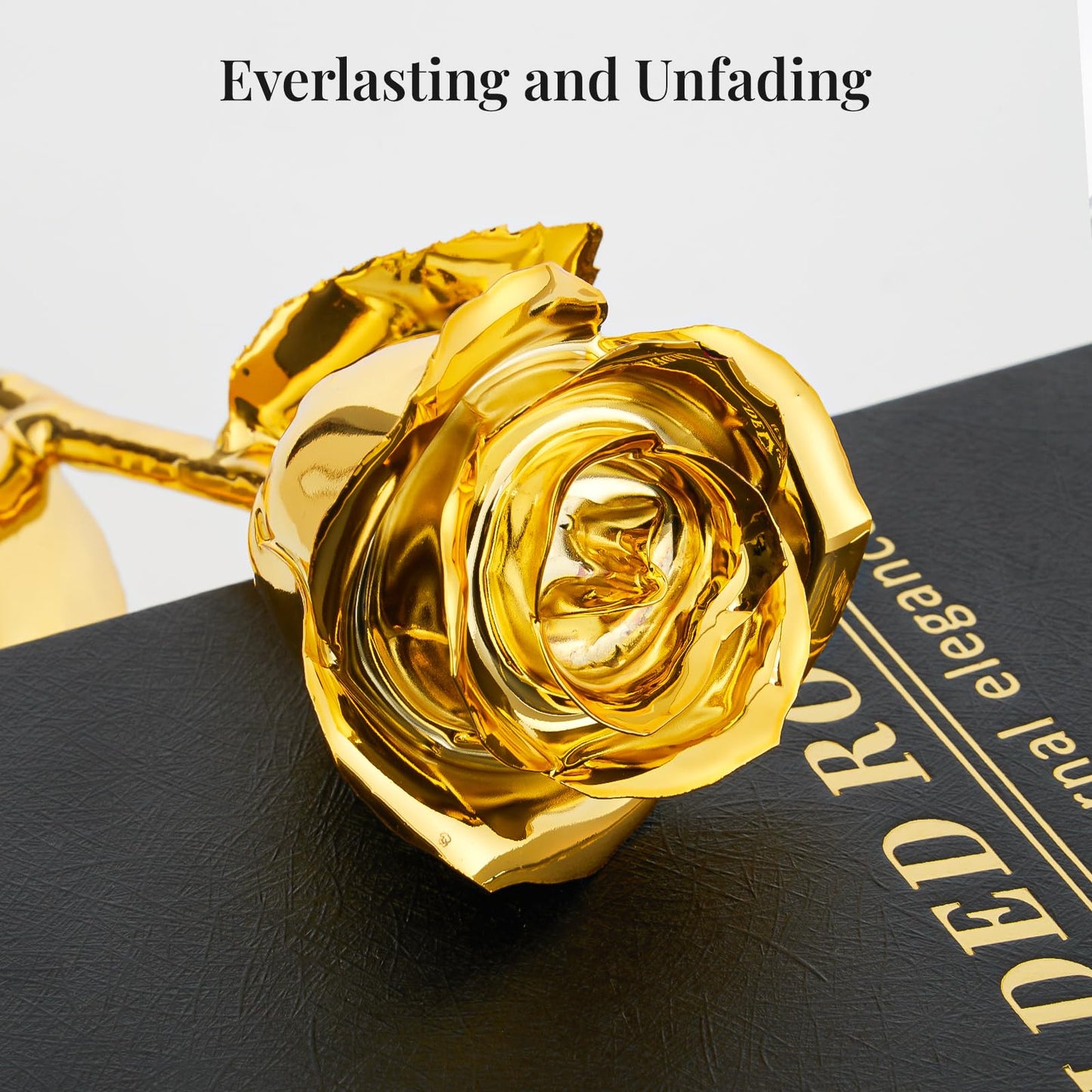 CIAPSK 24K Gold Dipped Rose Gift Set – Luxury Eternal Golden Rose with Interlocking Acrylic Butterfly Display Base & Premium Book-Style Gift Box – Romantic Anniversary & Birthday Gift for Her