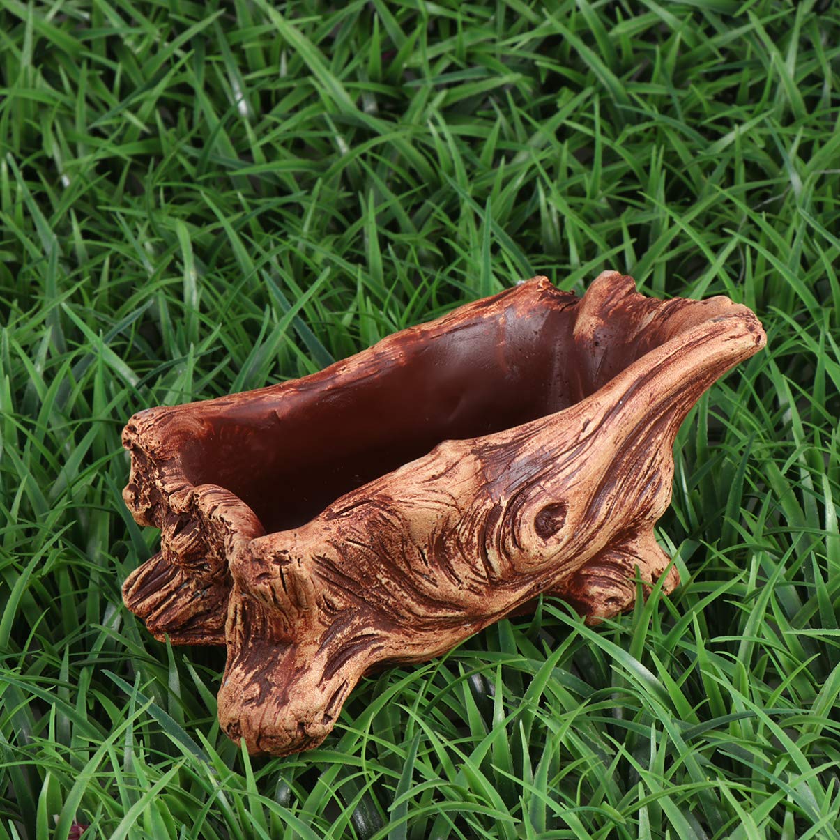 Desk Containers Driftwood Stump Log Concrete Planter Succulent Pot Flower Plant Pot Container for Indoor Outdoor Patio Decoration Brown Ornament Container