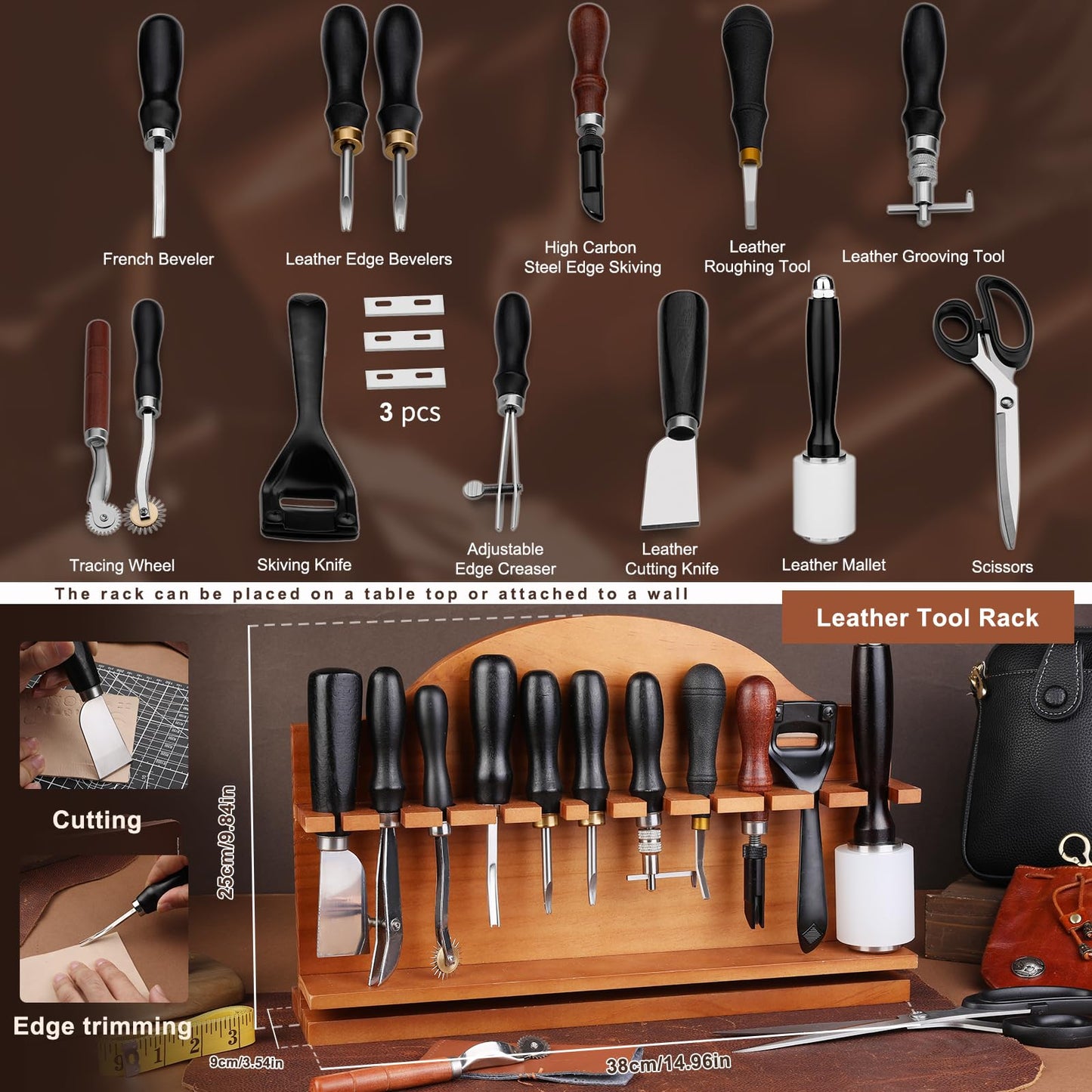 BUTUZE Leather Tools, Leather Crafting Kit with Leather Tool Rack, Leather Working Tools Kit for Adults and Tool Supplies for Carving, Stamping, Engraving, Sewing, Cutting, Punching and DIY Crafts
