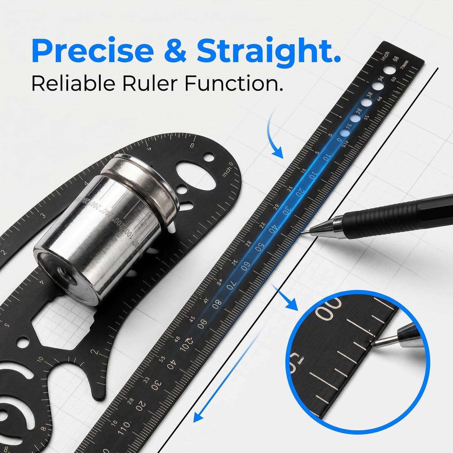 Circle Drawing Tool, Drawing Ruler, Iron Magnetic Compass Measurement Drawing Accessory Scribing Tool for Periodical Enthusiasts Artists Designers(Black, 17mm)