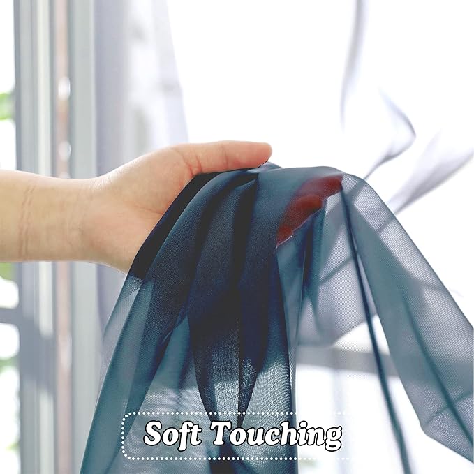 OVZME Dusty Blue Sheer Curtains 108 Inches Long, Light Filtering Semi Transparent Lightweight Voile Rod Pocket Window Curtains for for Yard, Patio, Villa, Parlor, W42 x L108, Set of 2 Panels