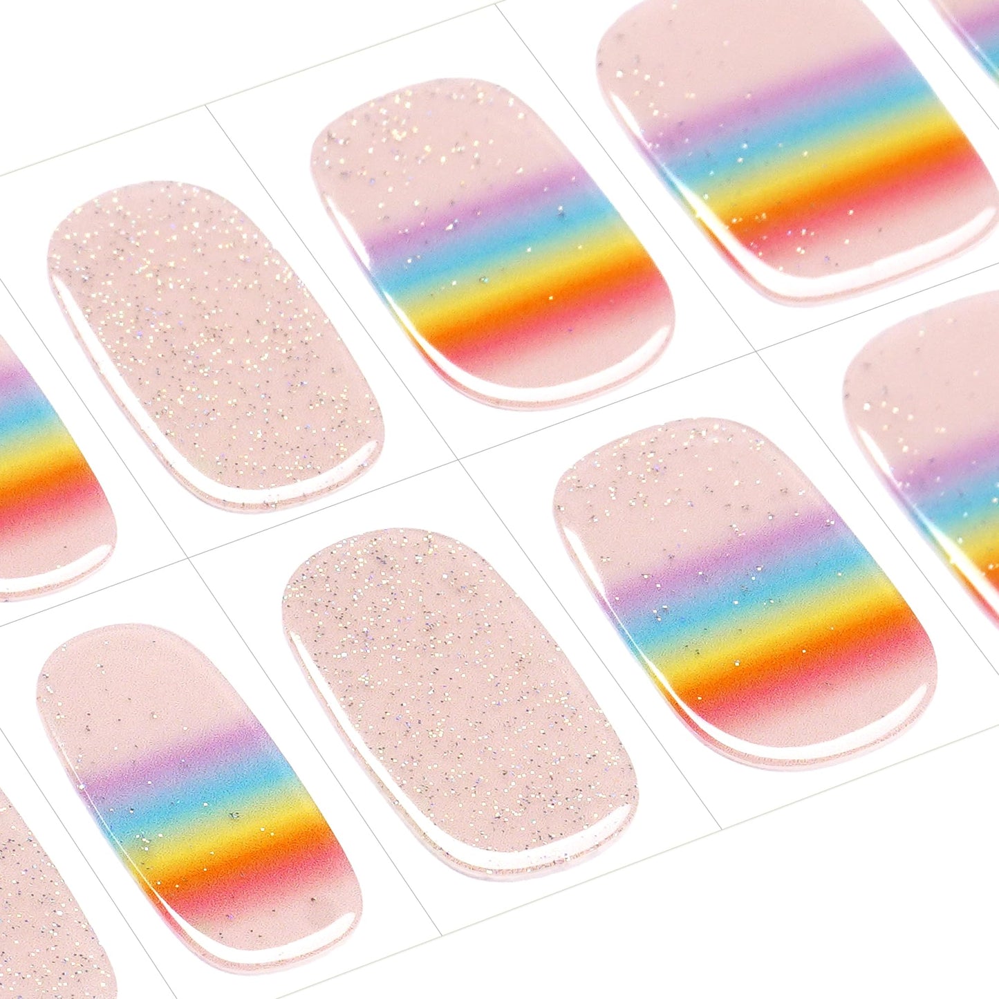 DANNI & TONI Semi Cured Gel Nail Strips Rainbow Gradient Glitter Spring Gel Nail Wraps 28 Stickers | Iris Veil
