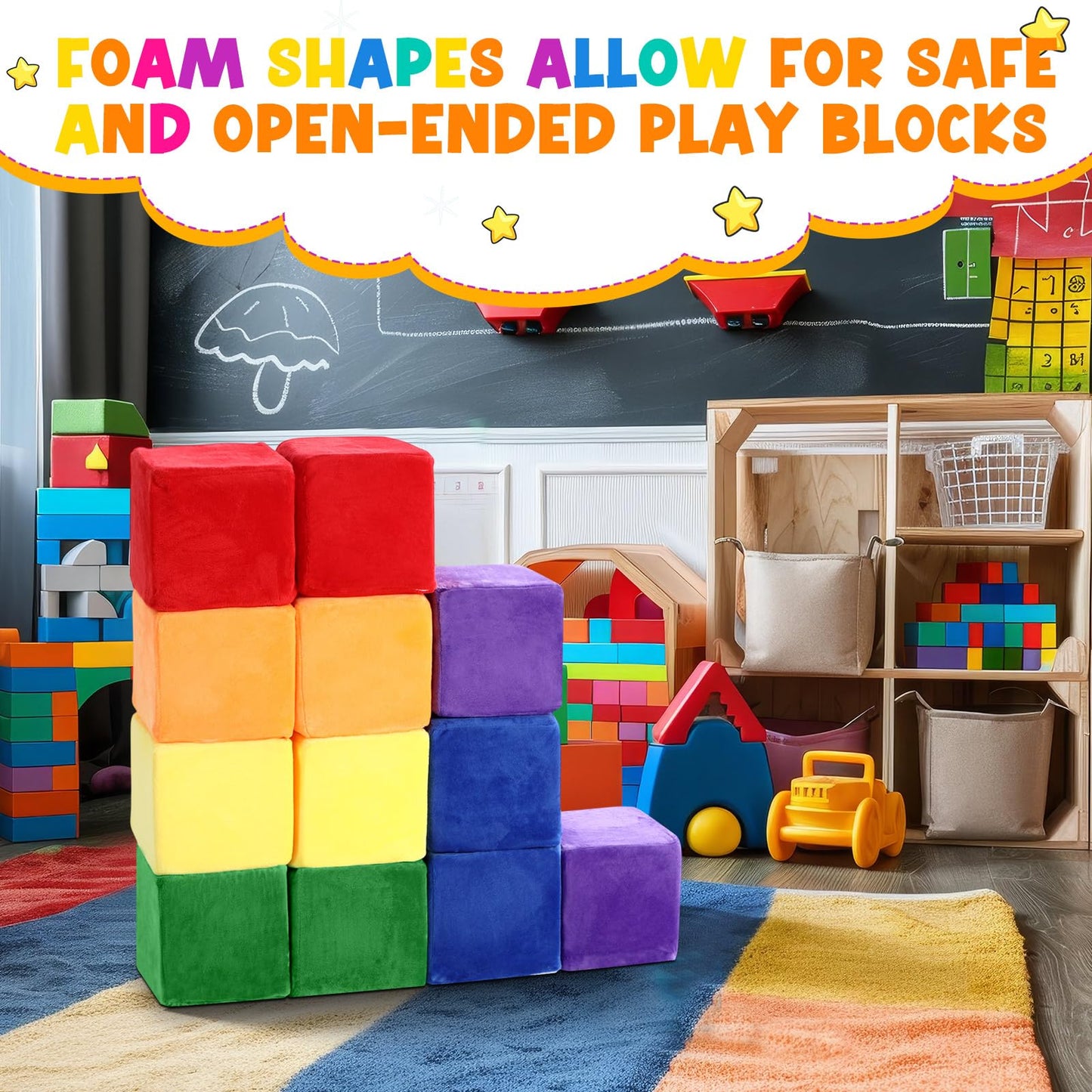 Vercraft 12 Pieces Foam Building Blocks Plush Colorful Foam Stacking Building Blocks Soft Giant Fun Throwing Toys for Birthday Learning Gift