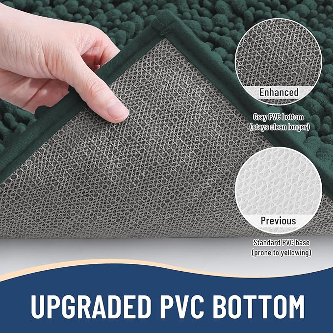Arotive Luxury Chenille Bathroom Rug Mat, Extra Soft Thick Absorbent Shaggy Bath Rugs, Non-Slip Machine Wash Dry, Plush Bath Mats for Bathroom, Shower and Tub, 47x17, Dark Green