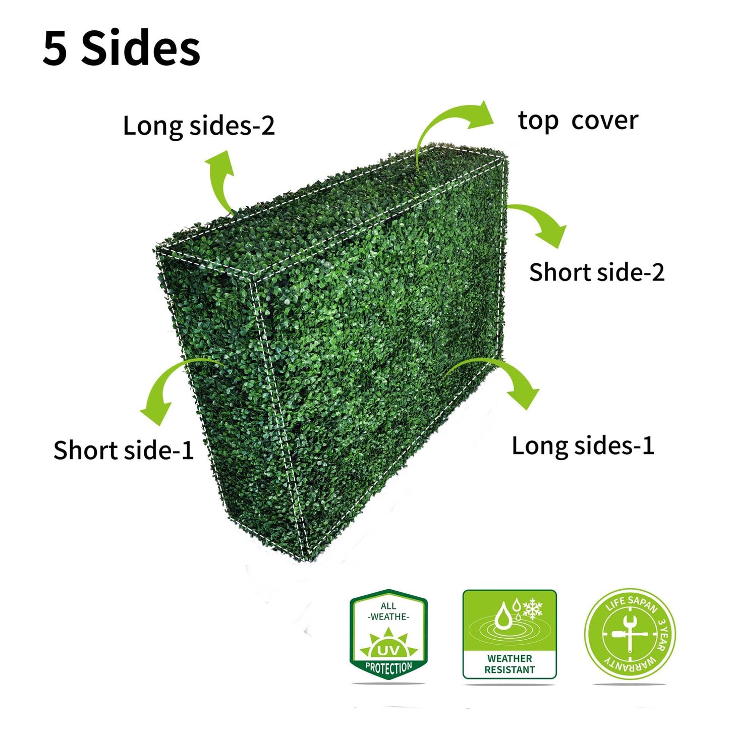 AGPL Artificial Hedge Wall Without Planter, Outdoor or Indoor Decorative Privacy Wall, Great for Balcony, Patio, Deck, TOP Cover Panel is Included ... (48" W*12" D*32" H)