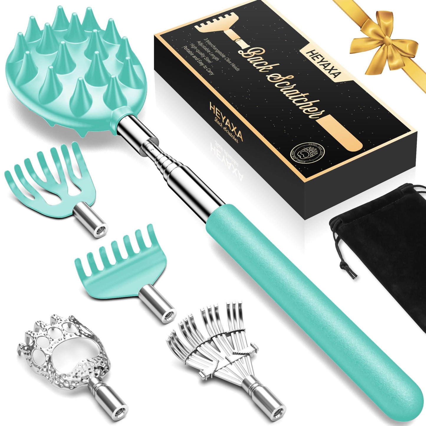 Telescoping Back Scratcher with 5 Detachable Heads, Valentines Day & Birthday Gifts for Men Women, Husband, Funny White Elephant Gifts for Adults with Gift Box