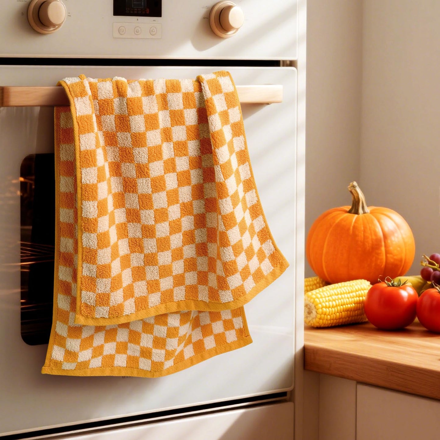 Jacquotha Soft Hand Towels 4 Pack, Orange Checkered Kitchen Towels Set, Decorative Bathroom Decor 13x29 Inches