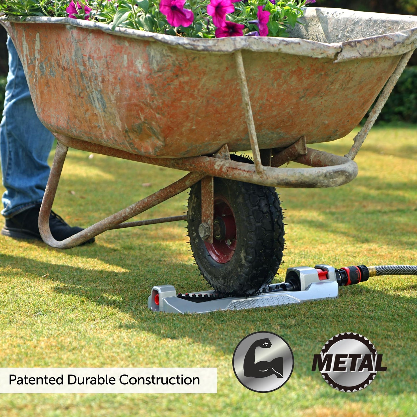 Eden 94110 Heavy-Duty Metal Oscillating Sprinkler | Covers Up to 3,315 sq. ft., 18 Precision Nozzles, Adjustable Range, Turbo Drive Motor, Quick Connect Bundle