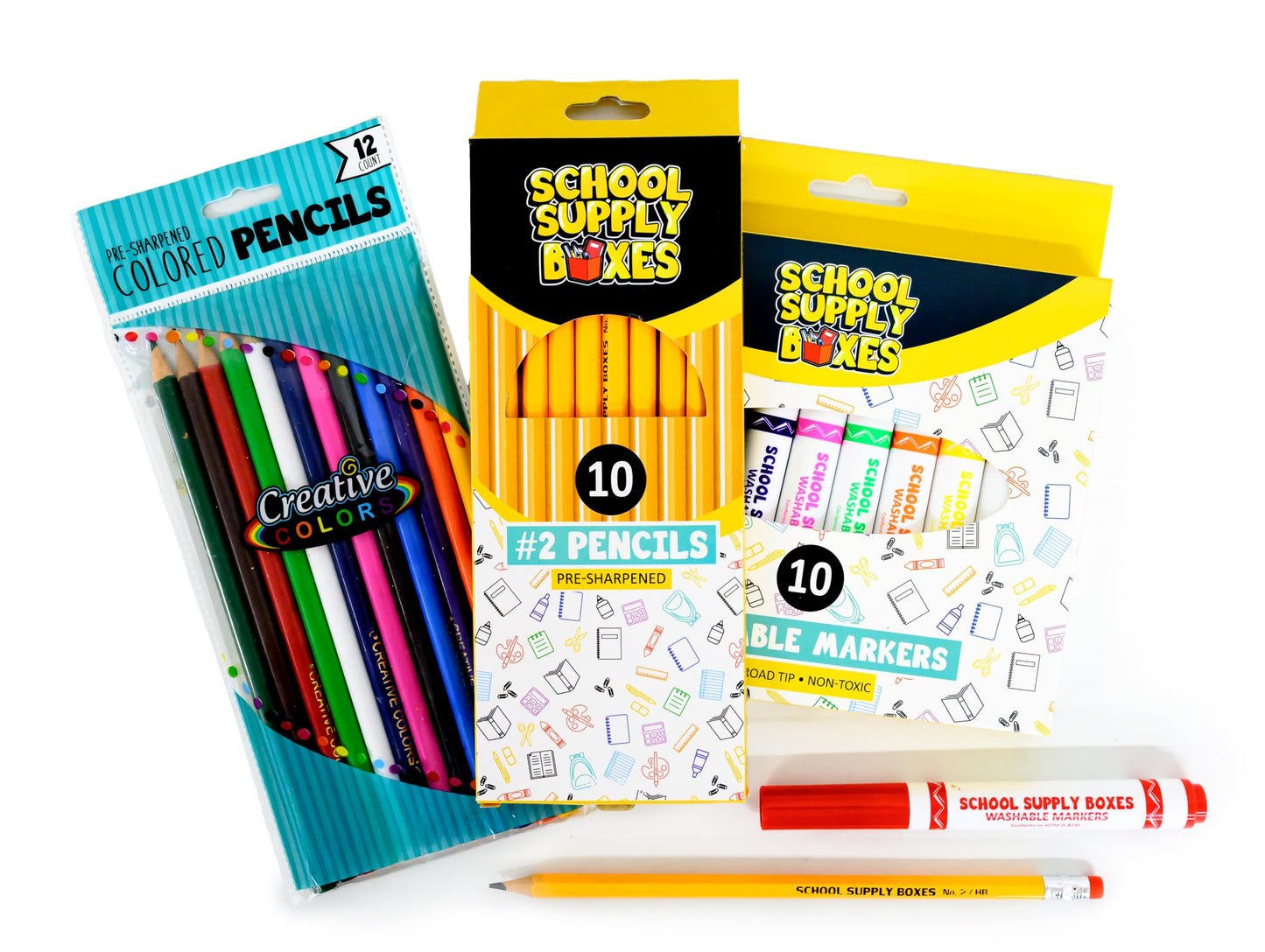 Back to School Supply Box - Grades K-5 Back to School Supplies - 32 Piece Kit with Handled Box