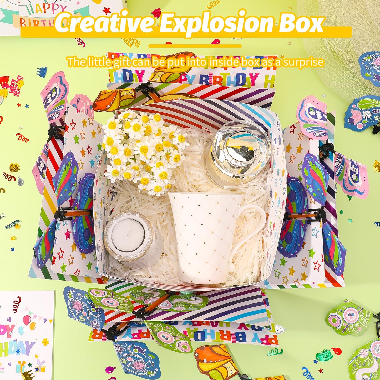 XLSXEXCL Birthday Explosion Gift Box, Flying Butterfly Surprise Gift Box, Surprise Butterfly Explosion Box, DIY Exploding Gifts Box for Birthdays, Wedding, Mother's Day, Anniversaries, 7.9x7.9x5.1in