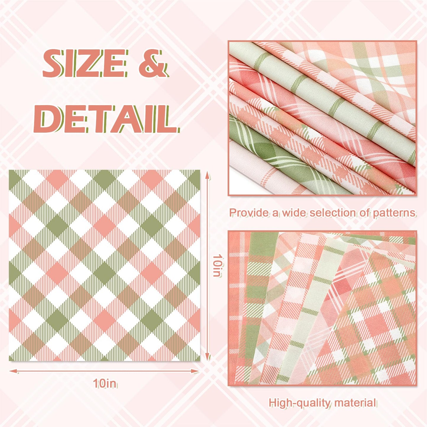 JarThenaAMCS 36Pcs Summer Buffalo Plaid Fabric Squares Cotton Fabric Bundles Small Pastel Pink Green Plaid Sewing Fabrics for DIY Craft Party Decor, 10 x 10 Inch