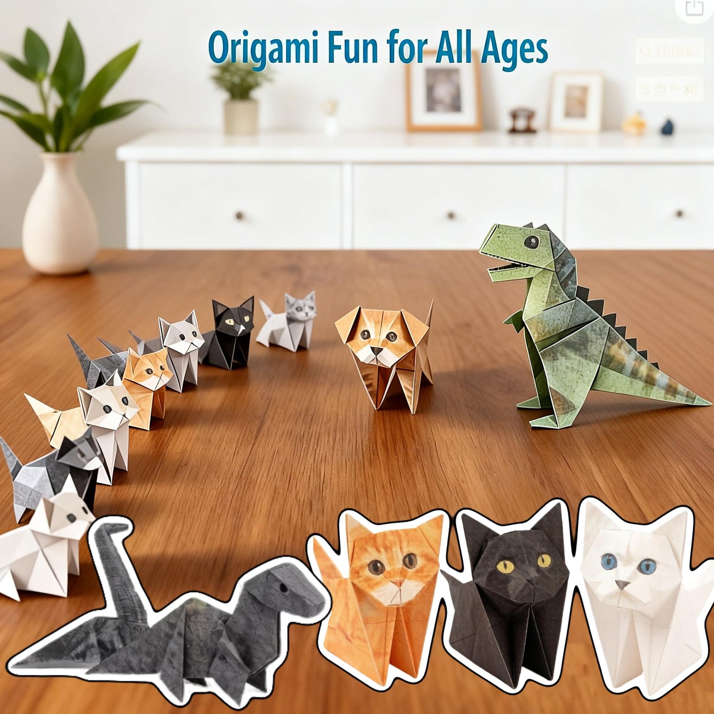 150 Sheets DIY Origami Paper to Fold, Fun 3D Paper Dog & Cat Dinosaur Models DIY Origami Paper Cats Set, Cute Pet Figures Fun Craft Activity Desk Decoration & Gift for Cat Lovers Adults