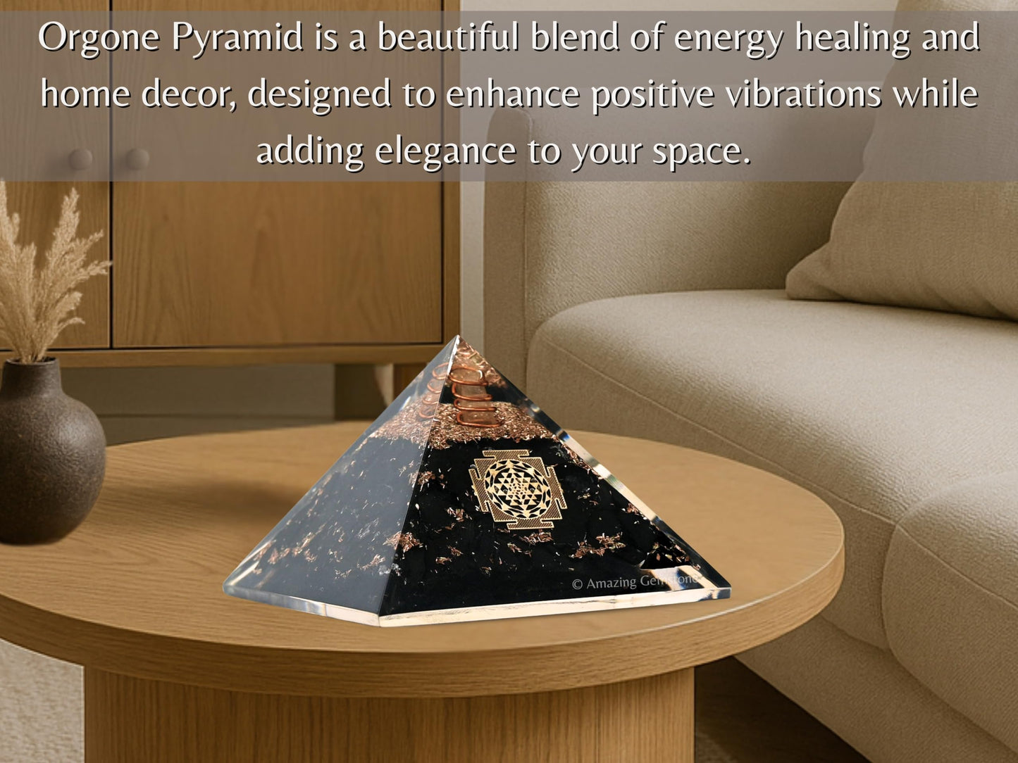 Amazing Gemstone Large Black Tourmaline Orgone Pyramid Crystal, Sri Yantra Orgonite Pyramid, Positive Energy Healing