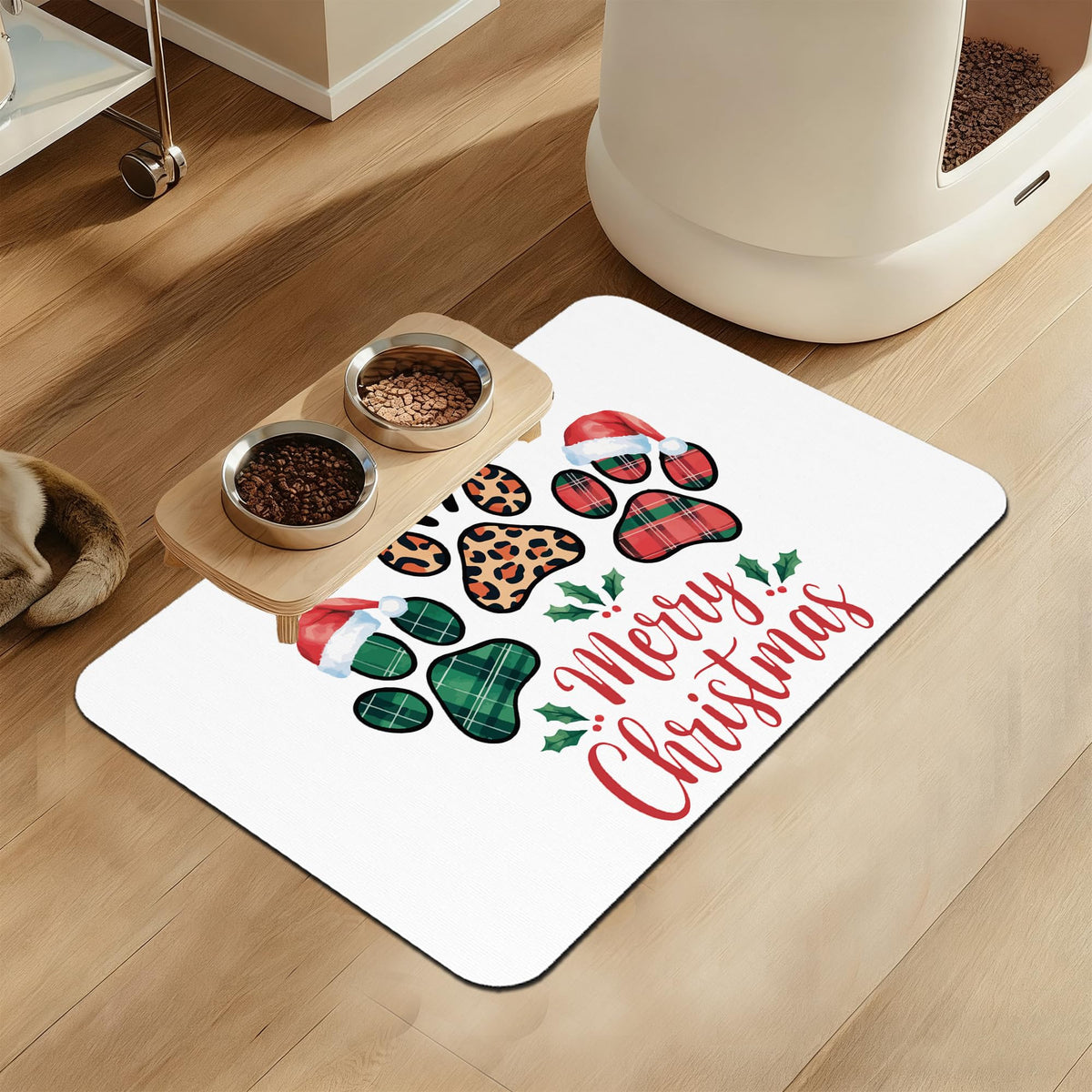 Pink Cat Dog Food Mat–Absorbent Quick Dry Feeding Placemat for Food and Water Bowls, Non Slip Rubber Backing, Waterproof Pet Supplies for Mess-Free Eating 12"x20"