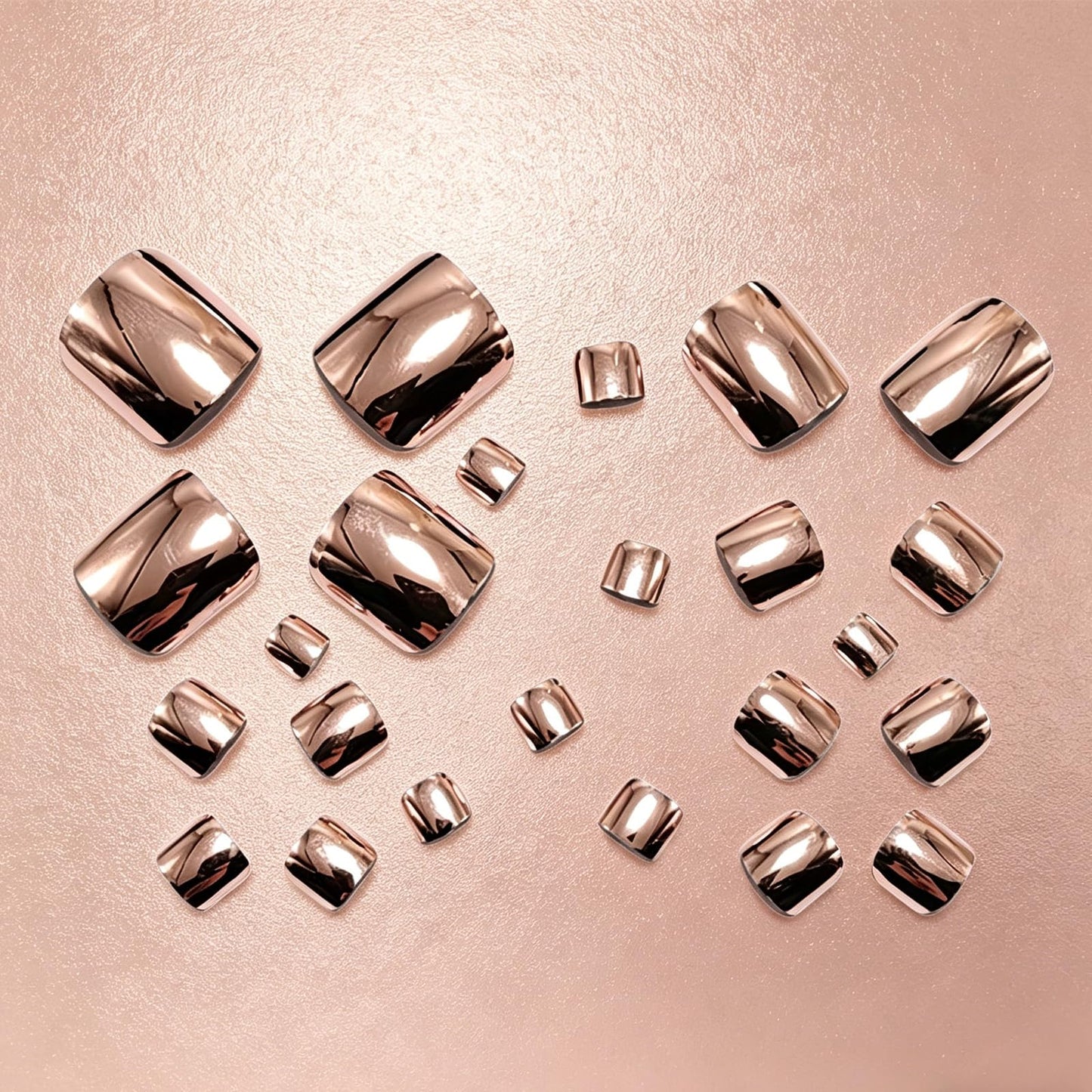 Gold Chrome Press on Toenails Short Square Fake Toenails Metallic Mirror Toe Nails Press ons High Gloss Acrylic Toe Nail Tips Full Cover Reusable Stick on Nails for Women Manicure 24Pcs