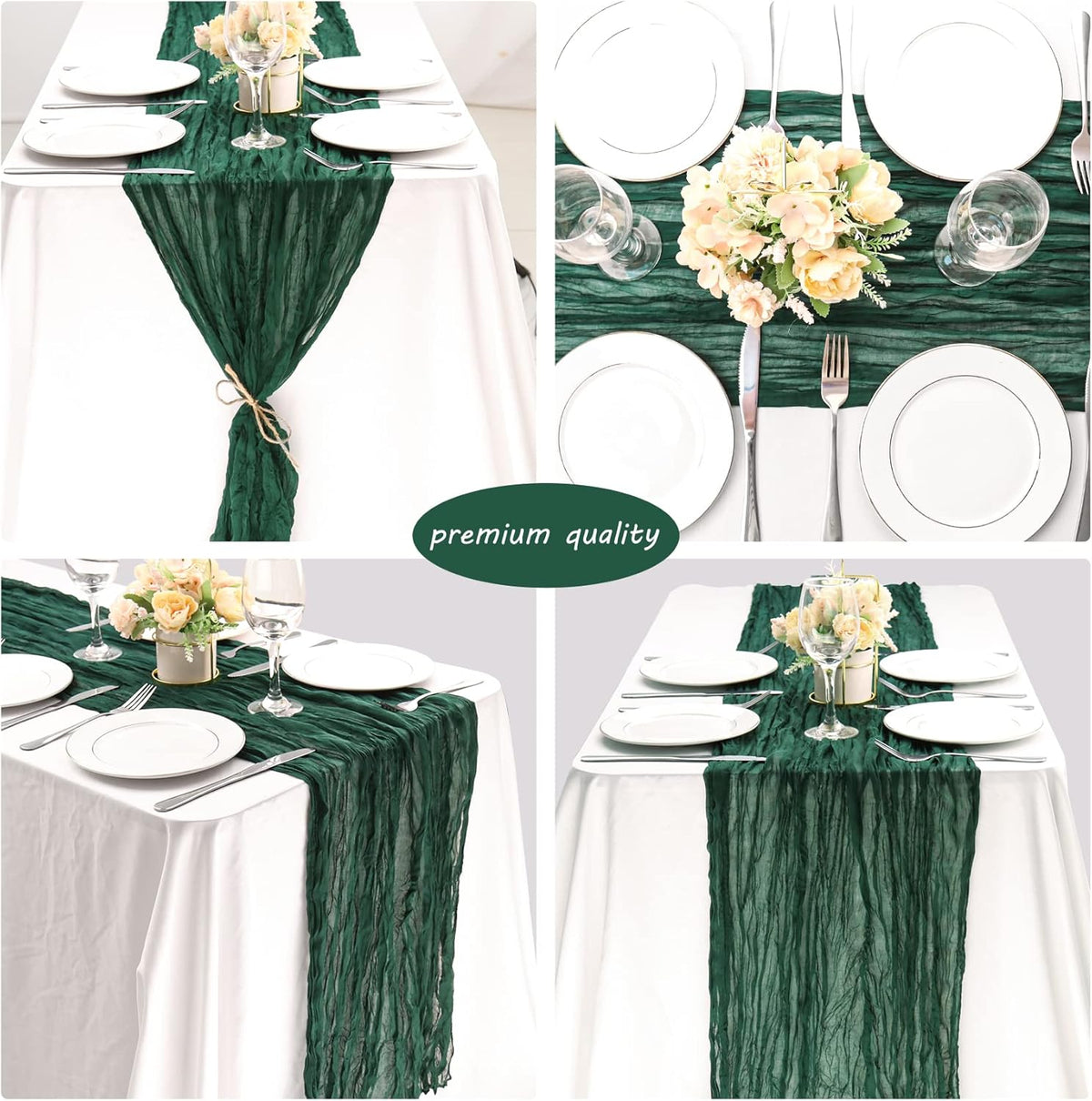 12 Pack 13Ft Cheesecloth Table Runner 35x157 Inch Boho Gauze Table Runner Cheese Cloth Long Rustic Table Runners for Wedding Bridal Shower Birthday Party Table Decor (Dark Green)