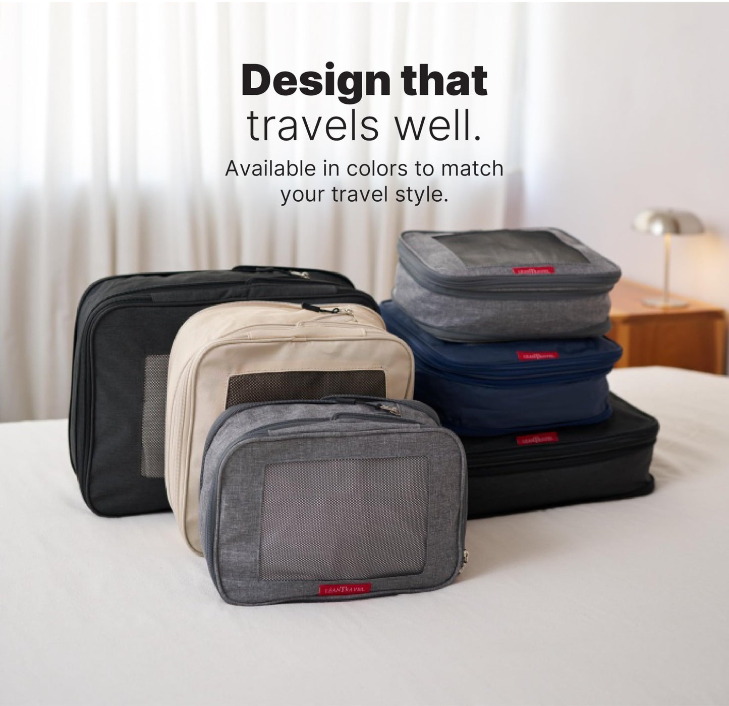 LeanTravel Premium Compression Packing Cubes for Travel - Luggage Organizers with Double Zipper - Sturdy Bags for Suitcase (3-Pack, Sand)