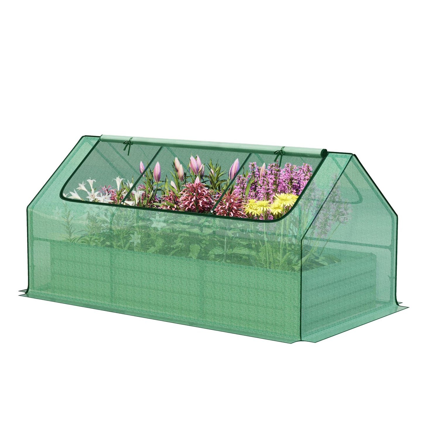Aoodor 6 x 3 x 3 ft Raised Garden Bed with Mini Greenhouse Kit, Metal Planter Box with 2 Roll-Up Zipper Doors for Vegetables, Herbs, and Flowers