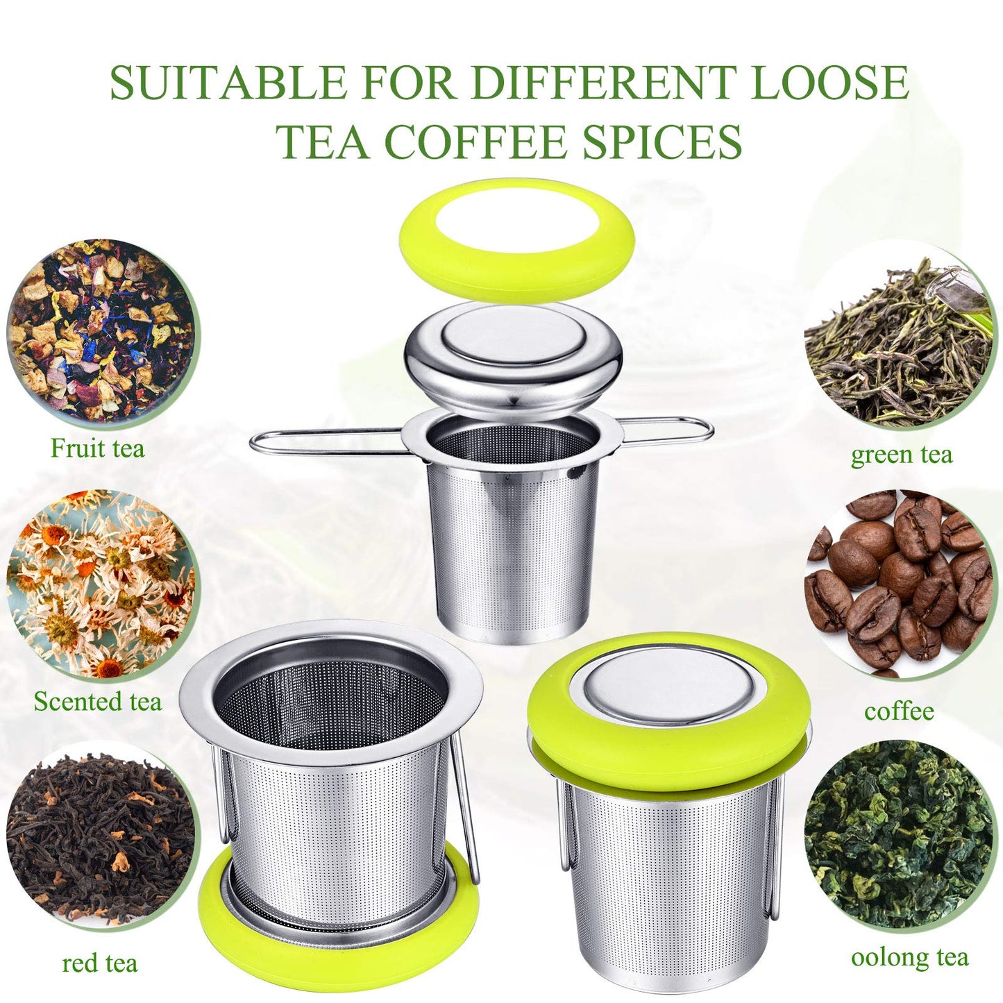 2 Pieces Tea Infusers Stainless Steel Strainer Folding Handle Filter Extra Filter Fine Mesh Strainer Brewing Basket with Lid for Loose Leaf Tea