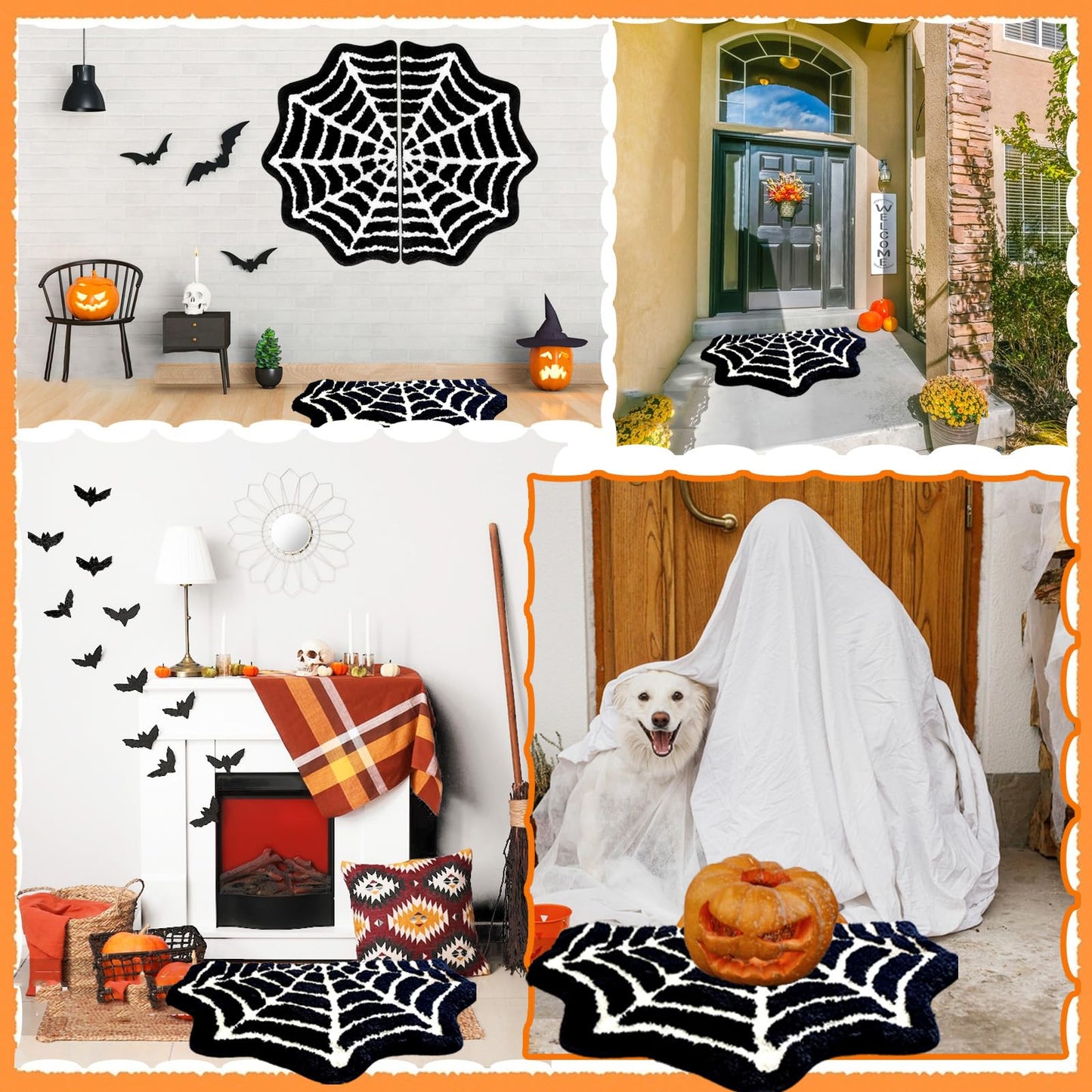 Spider Web Bath Mat,31x20 Inch Halloween Bathing Non-Slip Rug Spiderweb Gothic Area Goth Carpet for Front Door,Kitchen,Living Room,Bedroom,Machine Washable Update