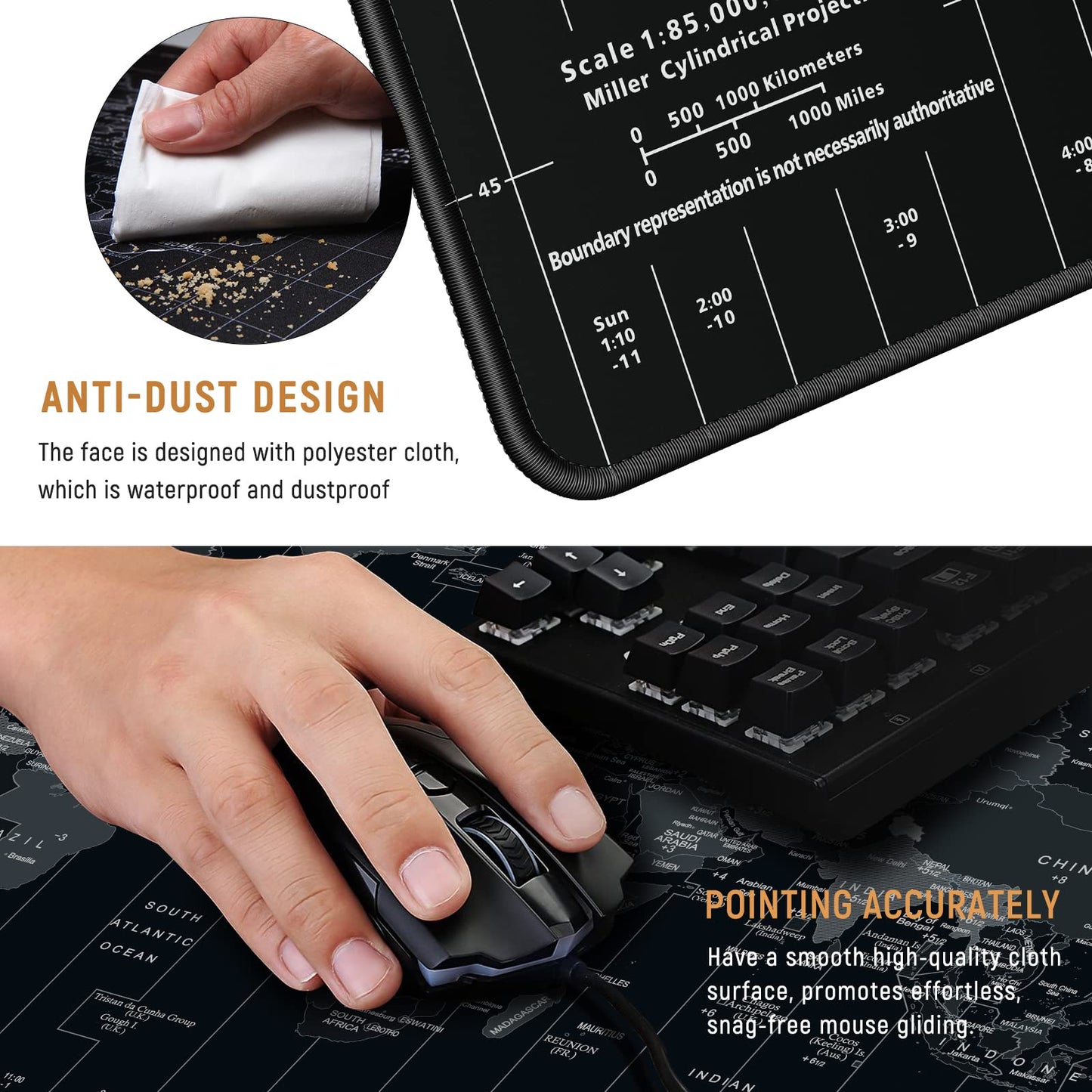 JIALONG Large Gaming Mouse Pad Extended Desk Mat XXL Mousepad with Non-Slip Keyboard Pad for Office Laptop, Computer and PC - 35.4 x 15.7 inches World Map
