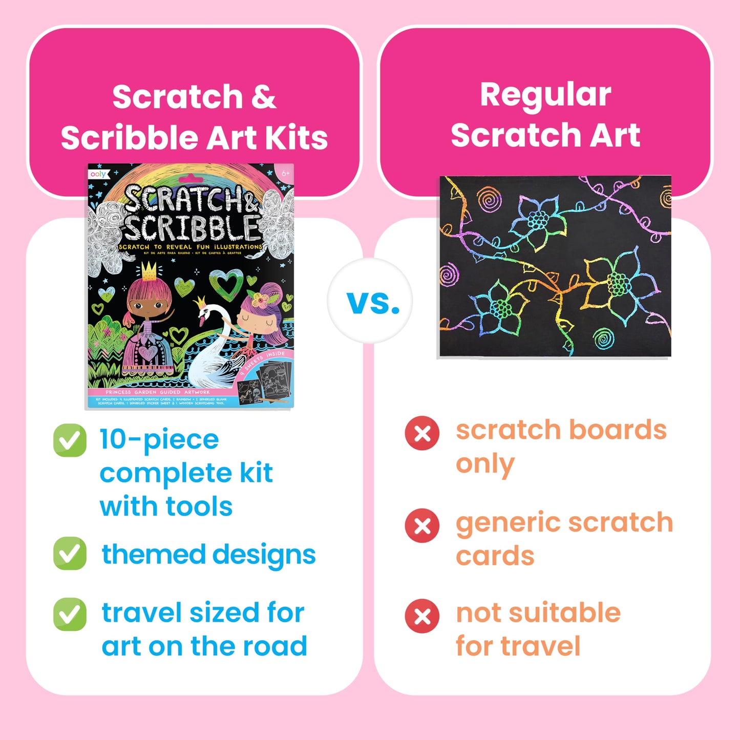 Ooly Scratch & Scribble 10pc Art Kit with 8 Total Scratch Cards (4 Illustrated, 2 Blank, 2 Rainbow) with Scratching Tool and Sparkled Stickers, Art Set Gifts for Kids - Ocean Life