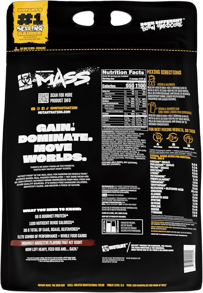 Mutant Mass Weight Gainer Protein Powder - Mass Builder for Bulking and Lean Mass Gainer, The Weight Gainer Men Need to Bulk up – 15 Pound – Triple Chocolate