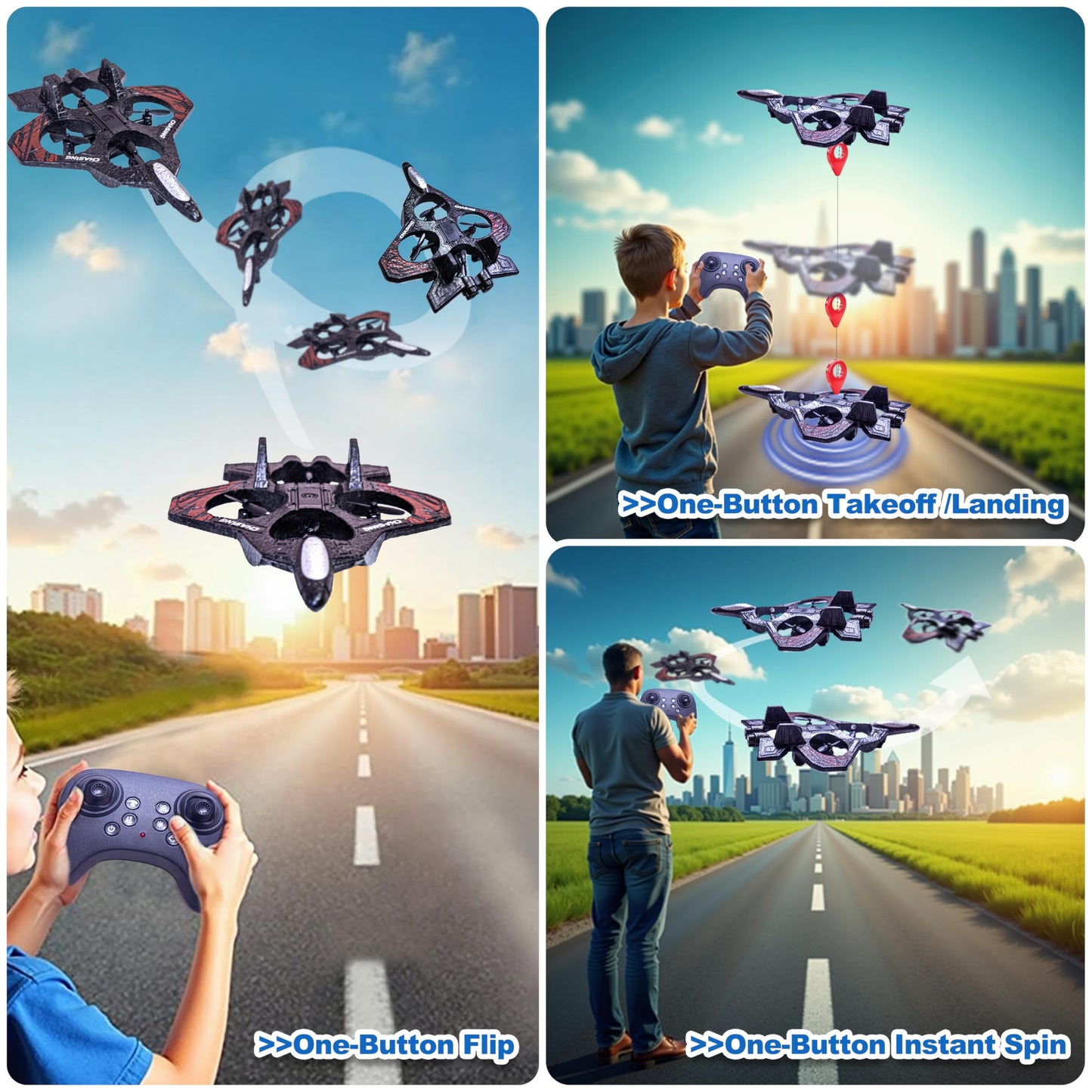 LIHBCAIYI Foam RC Airplane,Remote Control Planes with LED Lights Fighter Jet for Night Flights Outdoor 360° Flip & Spin Stunt Drone Toy for Beginner Adults