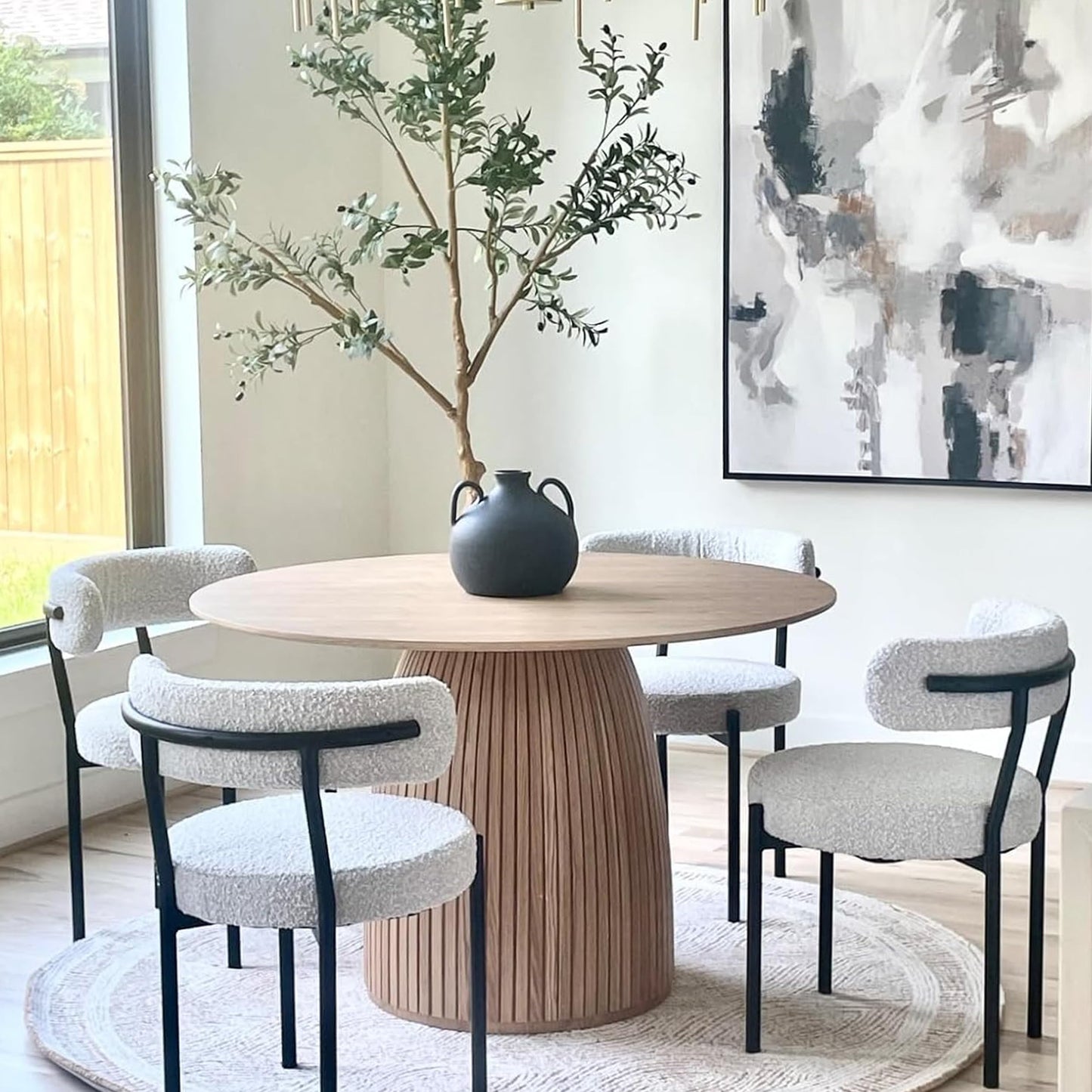 DREAMODERN Round Dining Table for 6 People, 47.24 Inches Dining Room Table, Wood Round Kitchen Tables for Dining Room, Kitchen, Living Room, Oak