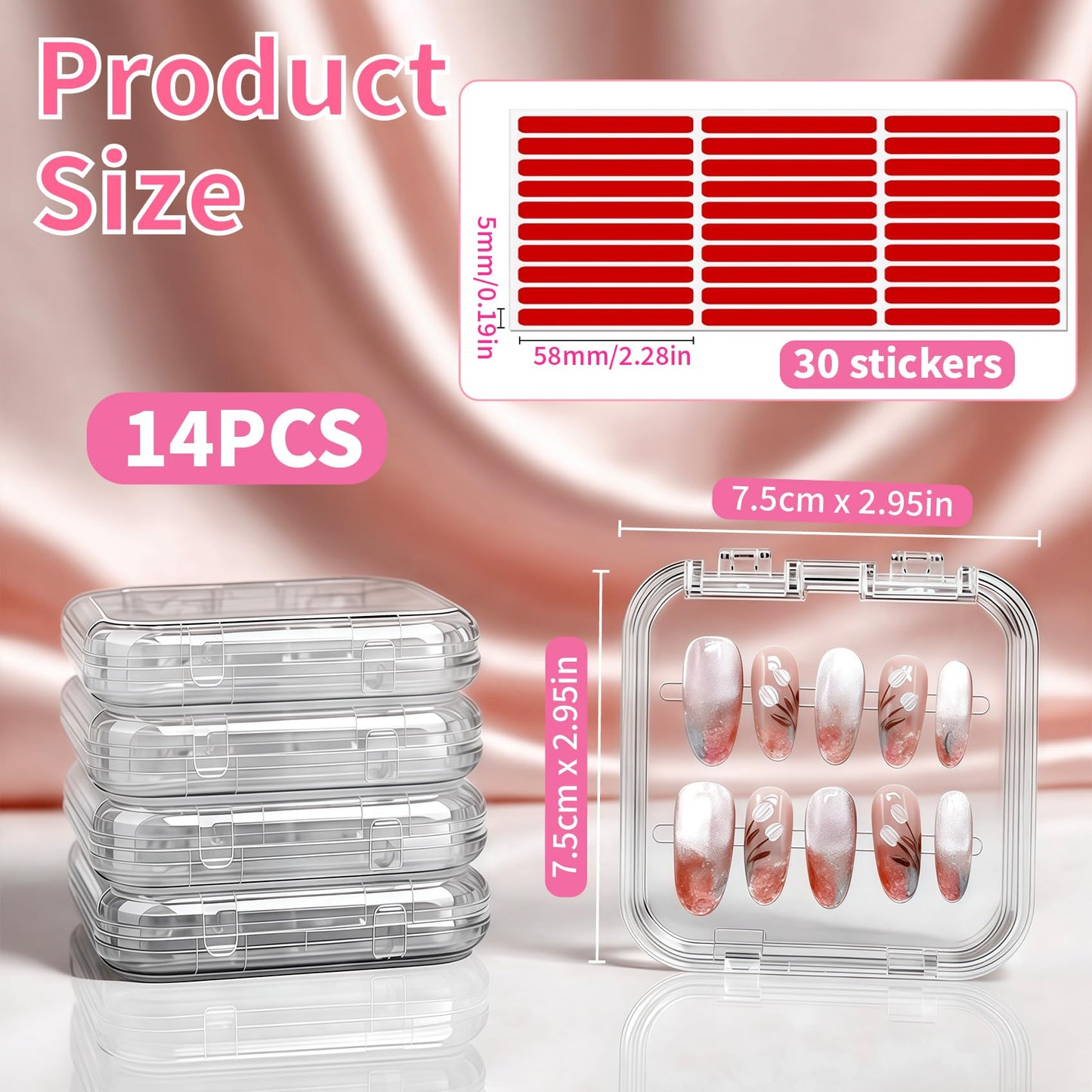 VYNFLICK Press On Nail Packaging - 14pcs Acrylic Press On Nail Organizer Box with 30 Adhesive Tabs, for Fake supplies Storage Case Display Salon Home Storage