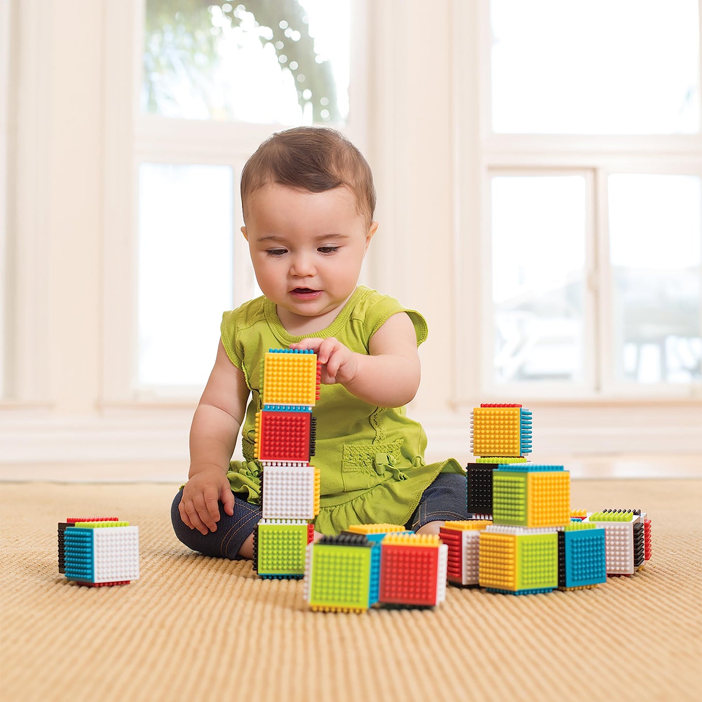 Infantino Press & Stay Sensory Blocks, Developmental Activity Blocks, 24-Piece Multicolor Stacking Toy Set for Babies & Toddlers 12 Months+