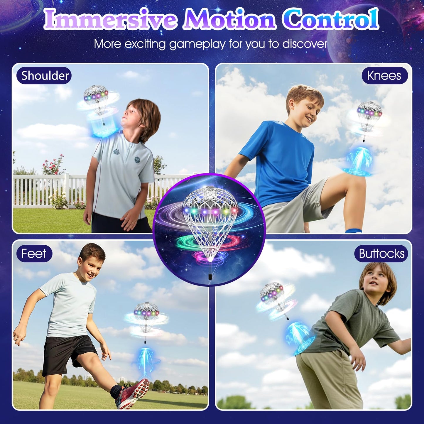 2025 Flying Orb Ball Cosmic Globe, 3D Bouncing & Hover Spinning Floating Ball Toy with Dazzling RGB Lights, Outdoor Ball Cool Toys Gift for Boys Girls Ages 6 7 8 9 10+(Silver)