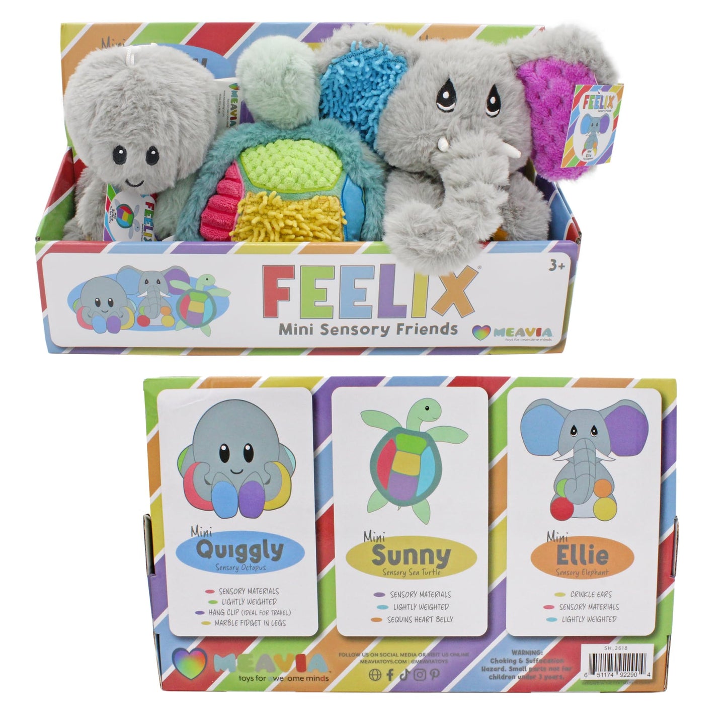 MEAVIA Sensory Plush Gift Set (Set of 3); Mini Friends, Octopus, Elephant, and Turtle Stuffed Toys