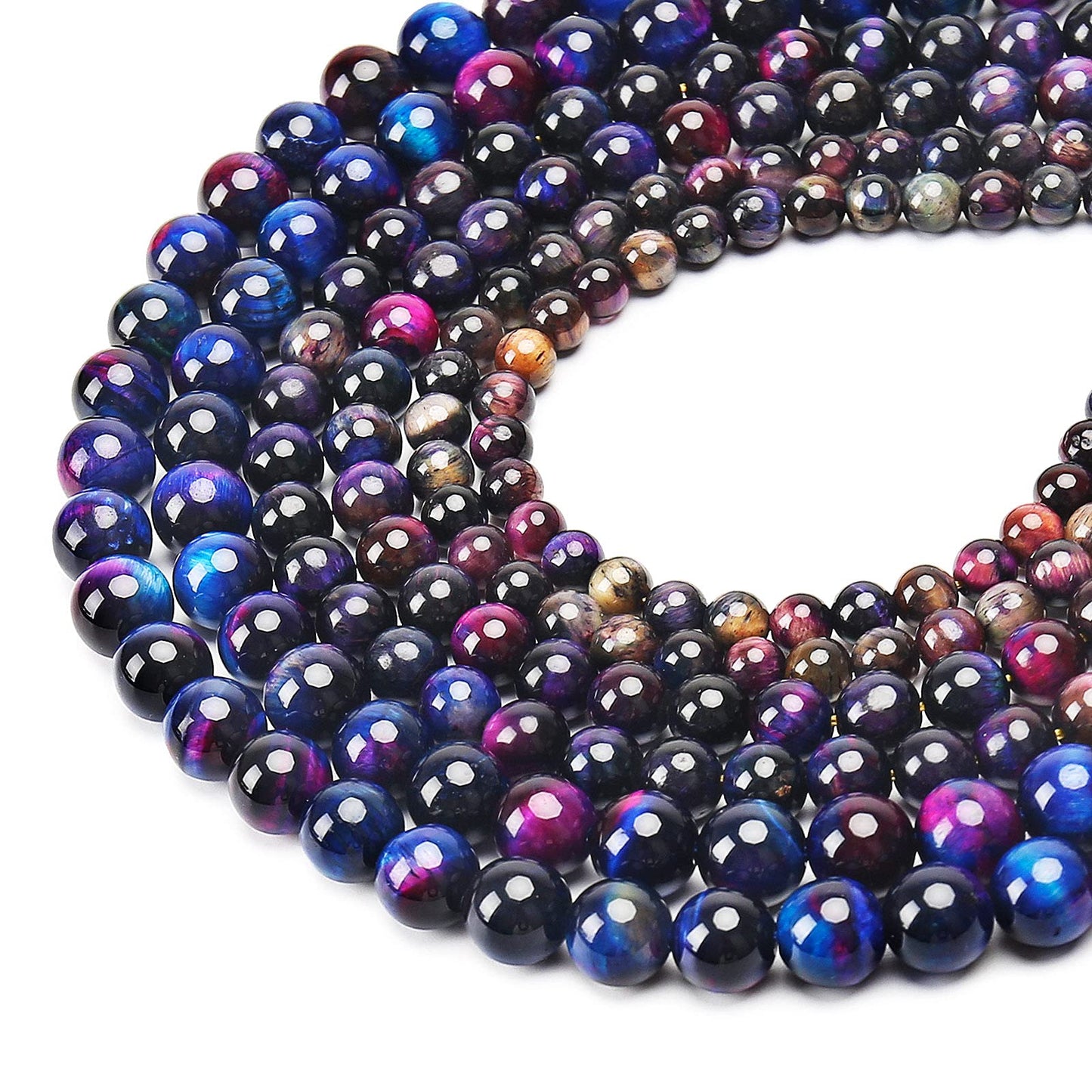 Natural Rainbow Tiger Eye Beads, Grade AAA Gemstone Round Loose Beads 10MM 40PCs Bulk Lot Options, Semi Precious Stone Beads for Jewelry Making