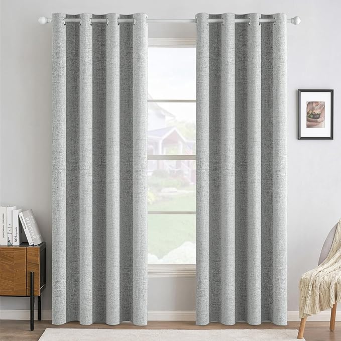 MIULEE 100% Blackout Linen Curtains for Bedroom Thermal Insulated Glacier Gray Grommet Room Darkening Curtains & Drapes for Living Room Nursery 52 x 96 Inch (2 Panels)