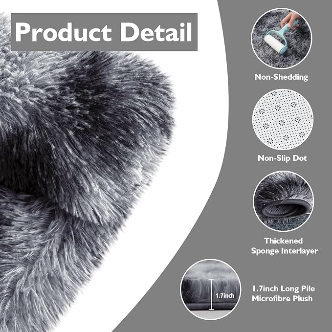 Shag Area Rug for Bedroom 3x5,Tie-Dyed Black Fluffy Area Rugs for Living Room,Soft Fuzzy Rug Non-Shedding Indoor Plush Carpet for Kids Bedroom Nursery Dorm Home Decor