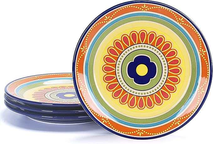 Bico Tunisian Salad Plates Set of 4, 8.75 Inch Ceramic Dessert Plates for Salad, Appetizer, Side Dishes, Microwave and Dishwasher Safe, Gift for Housewarming and Thanksgiving