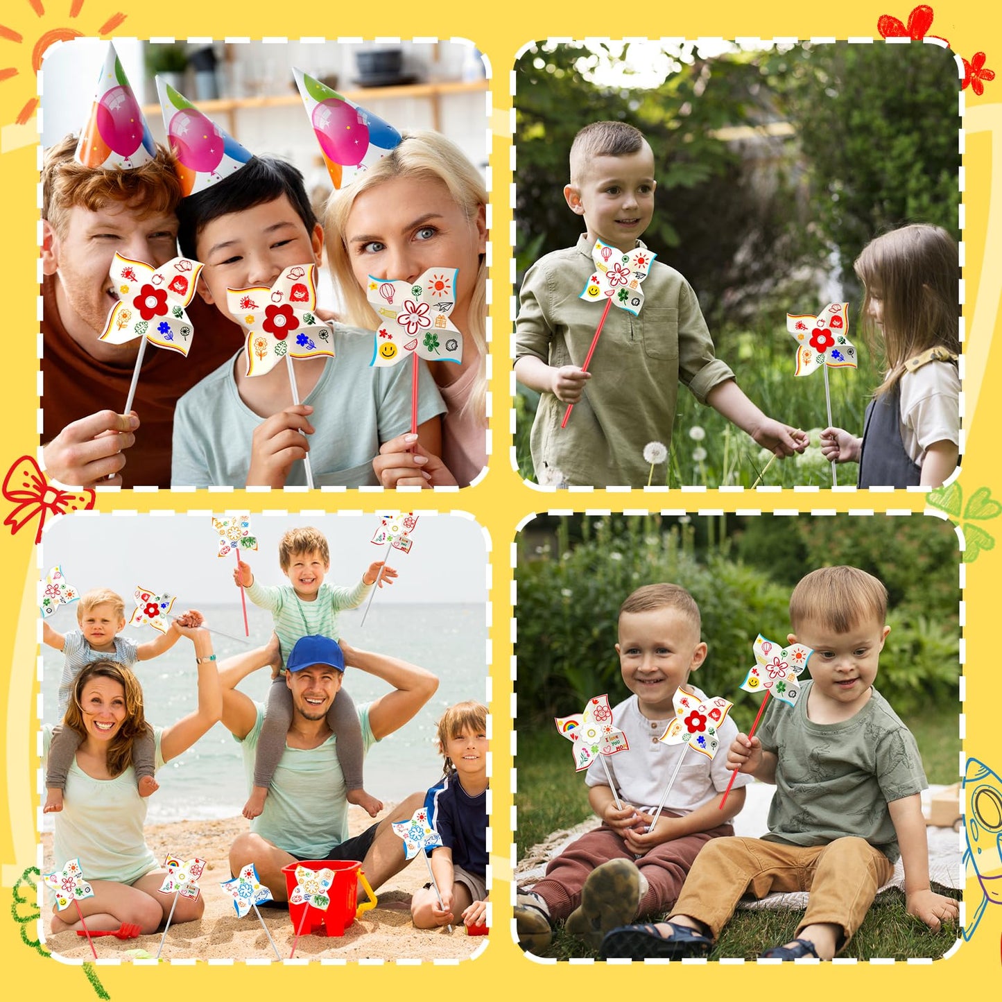60pcs Summer Activities for Kids – DIY Paper Pinwheels Crafts, Blanks White Windmill Kits Bulk for 4th of July, Classroom Party, Back to School, Easter, Spring Art Projects