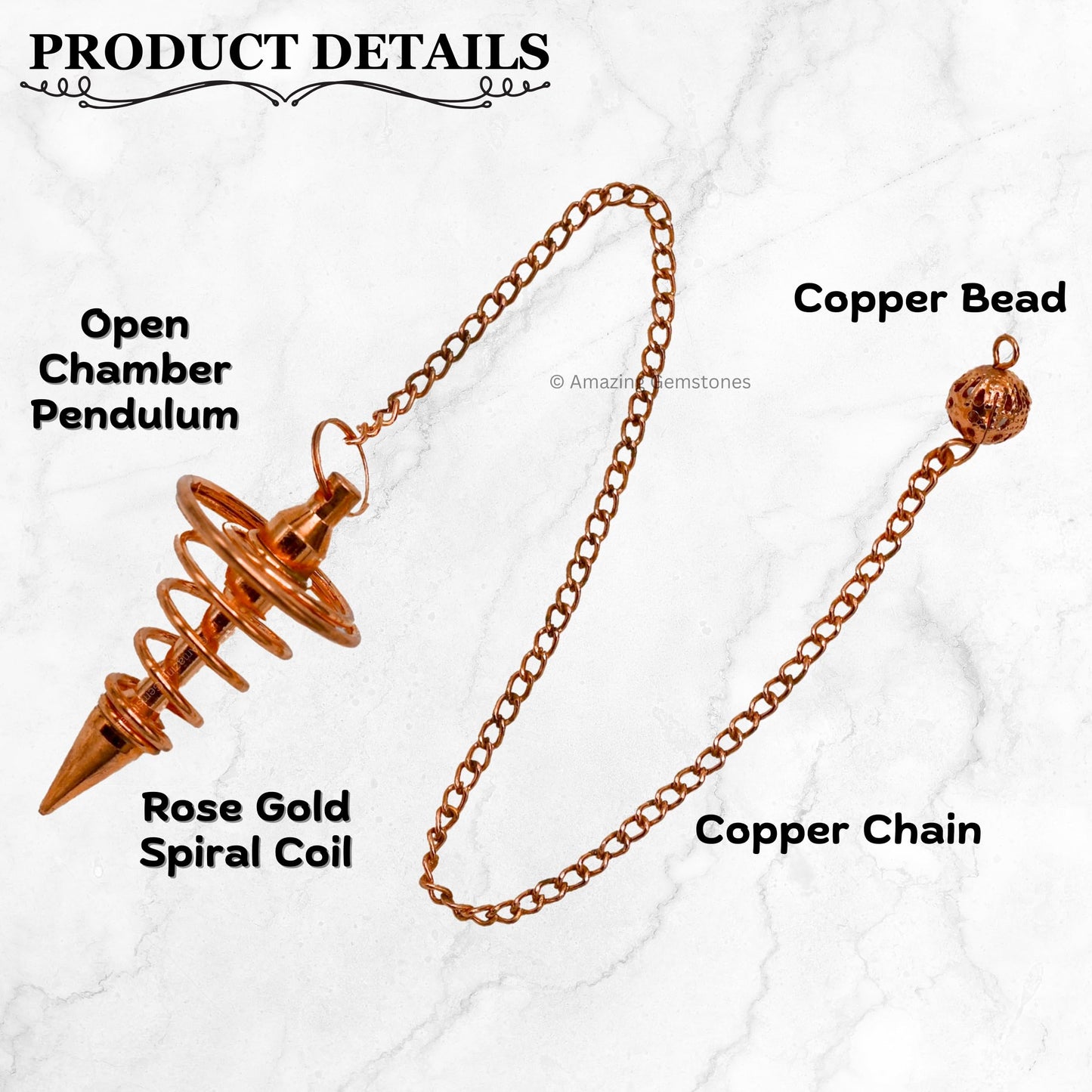 Amazing Gemstone Healing Metal Pendulums for Divination, Rose Gold Spiral Coil Open Chamber Steel Copper Pendulum High Energy Pendulo de Bronce Pendulos de Mesa MP9