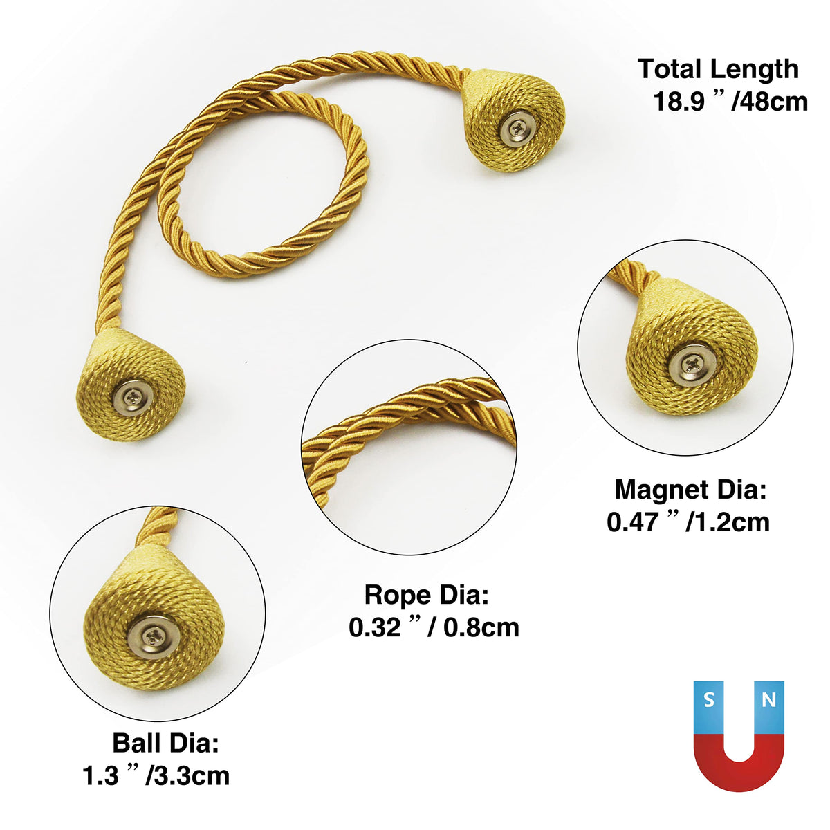 Magnetic Curtain Tiebacks Rope Decorative Holdbacks for Drapes Nieffeiy (4 Count)