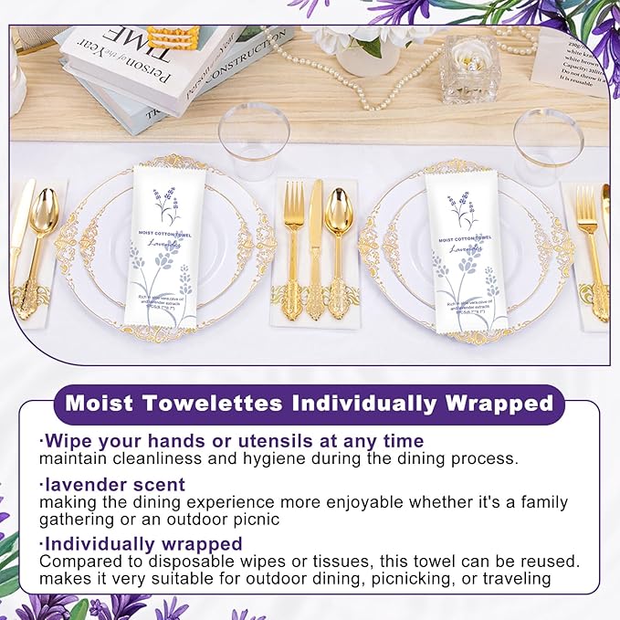 Moist Cotton Towel Bulk Moist Towelettes Individually Wrapped,White Towel Services,Refreshment Pre Moistened Towels for Dentist Travel Sport Party Hotel 400,Lavender