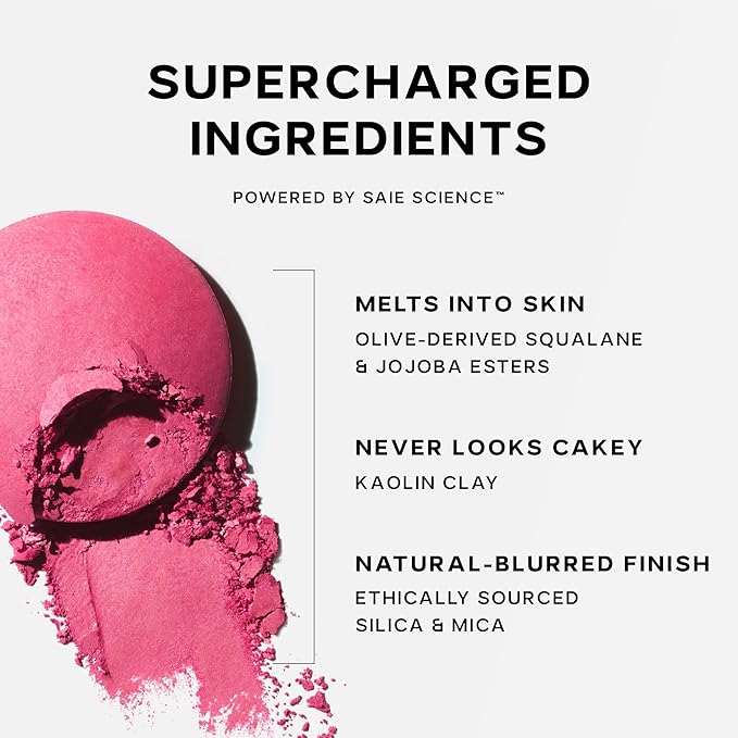 Saie SuperSuede Baked Blush - Talc-Free Powder Blush for Cheeks Infused with Hyaluronic Acid, Glycerin + Squalane - Hydrating Face Makeup for a Natural, Diffused Flush of Color - Bella (0.1 Ounce)