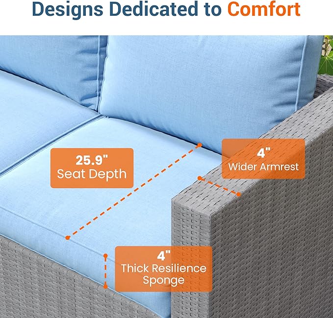 Wisteria Lane Patio Furniture Set for All Wheather, 11 Pieces Wicker Outdoor Furniture Set with Washable Cushions & Fire Pit Table, Oversized Outdoor Sectional for Garden, Poolside, Backyard, Blue