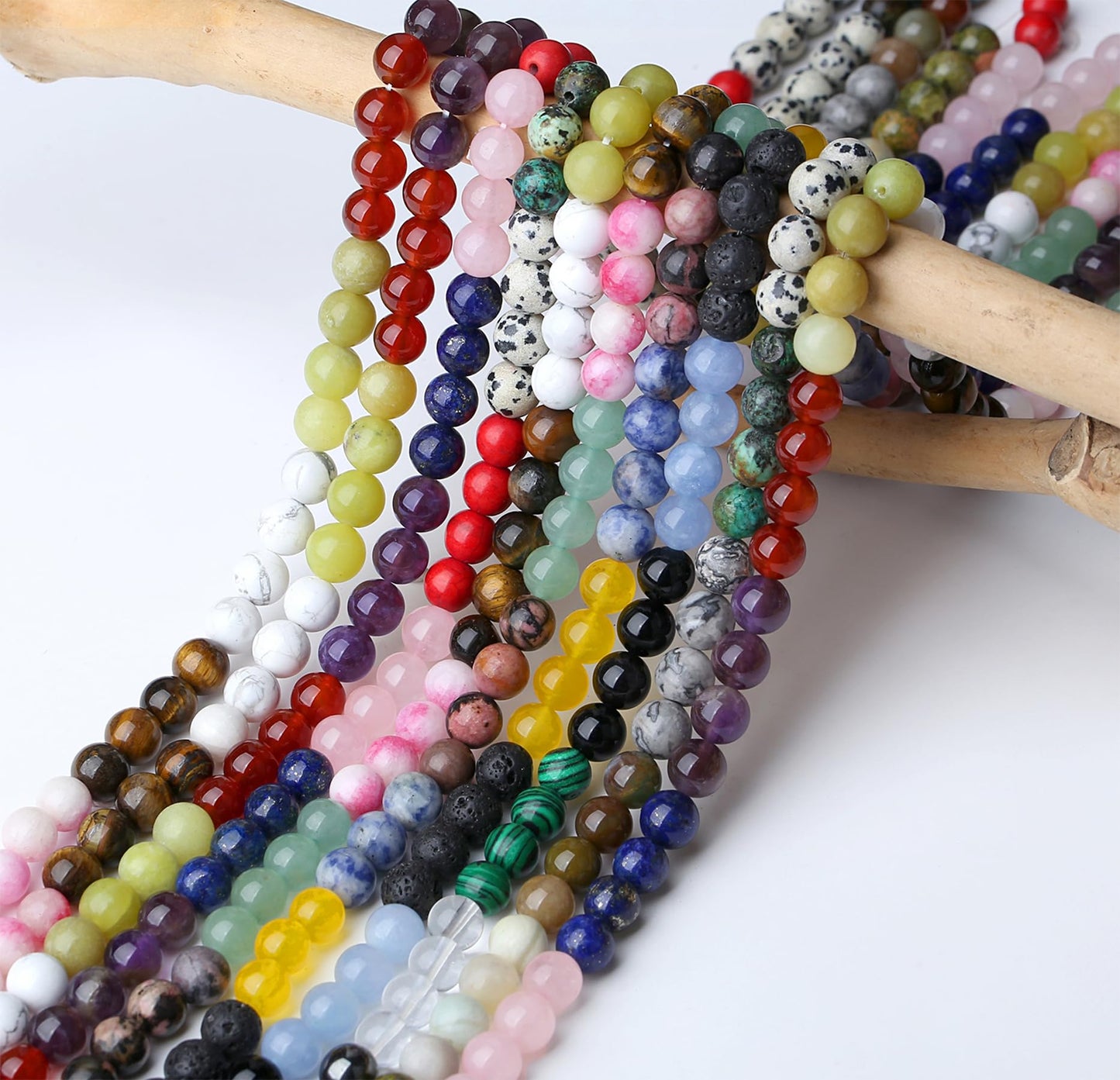 NUKAYAI Natural Stone Beads 100pcs 8mm Round Stone Beading Loose Color Mixed DIY Smooth Beads for Bracelet Necklace Earrings Making (25 Material-8mm)