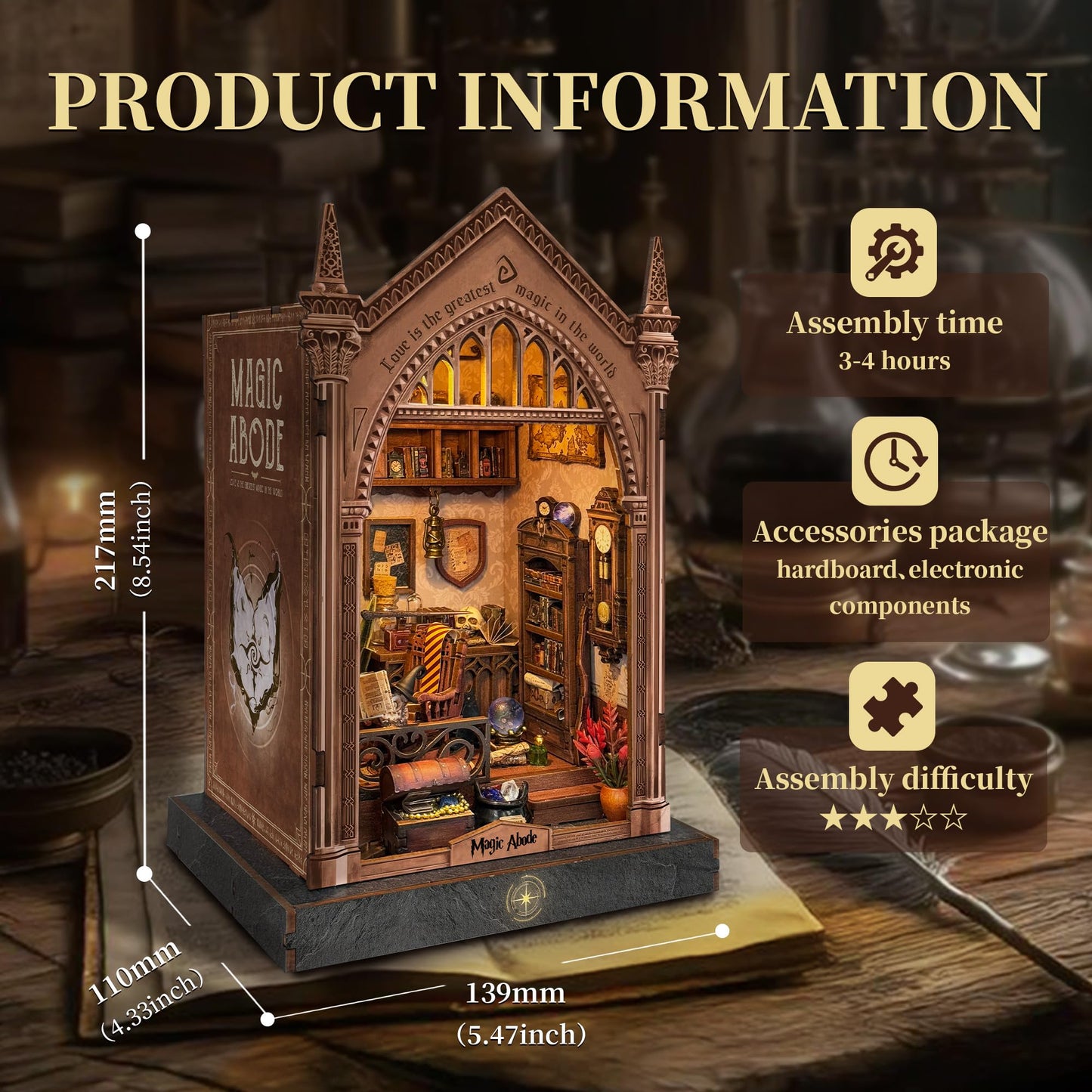LoreNook Magic Abode Book Nook Kit for Adults - DIY Miniature House Kit with LED Lights, Bookshelf Decor, Nook Tales, Creative Gift for Book Lovers & Craft Enthusiasts