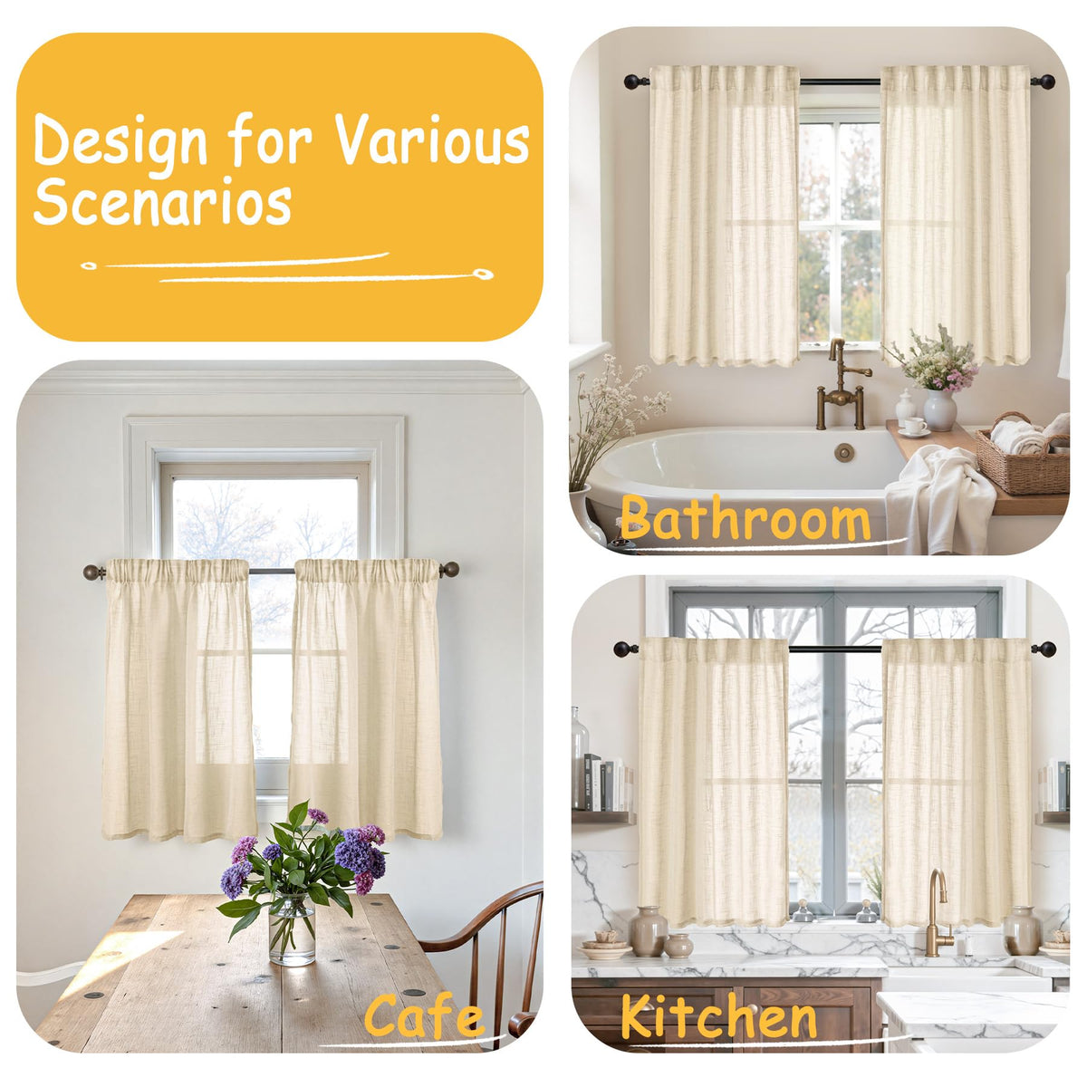 Burlap Natural Linen Curtains 45 Inch Length (2 Count)