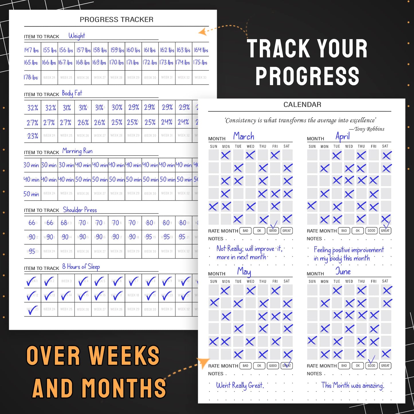 Nextnoid Hardcover Fitness Journal Workout Planner for Men & Women - A5(5.7" x 8.3") Sturdy Workout Log Book to Track Gym & Home Workouts