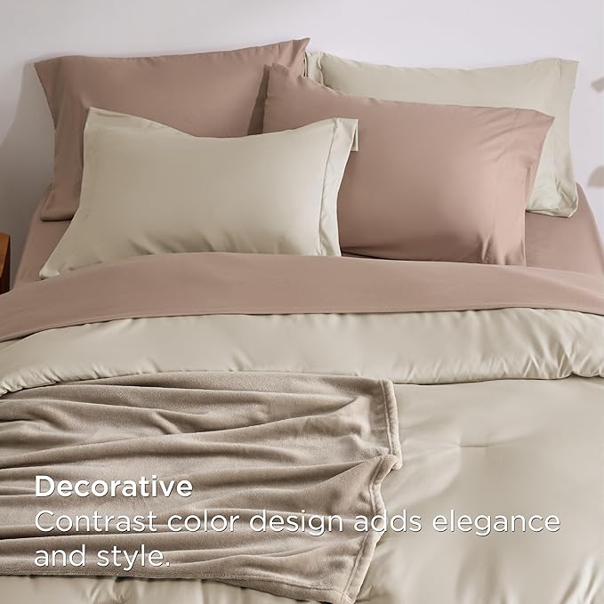 Bedsure Twin Comforter Set Beige, 6 Pieces Prewashed Twin Size Bed in a Bag with Soft Fleece Bed Blanket, Down Alternative Bedding Set for All Seasons, Sheets, Pillowcase & Sham
