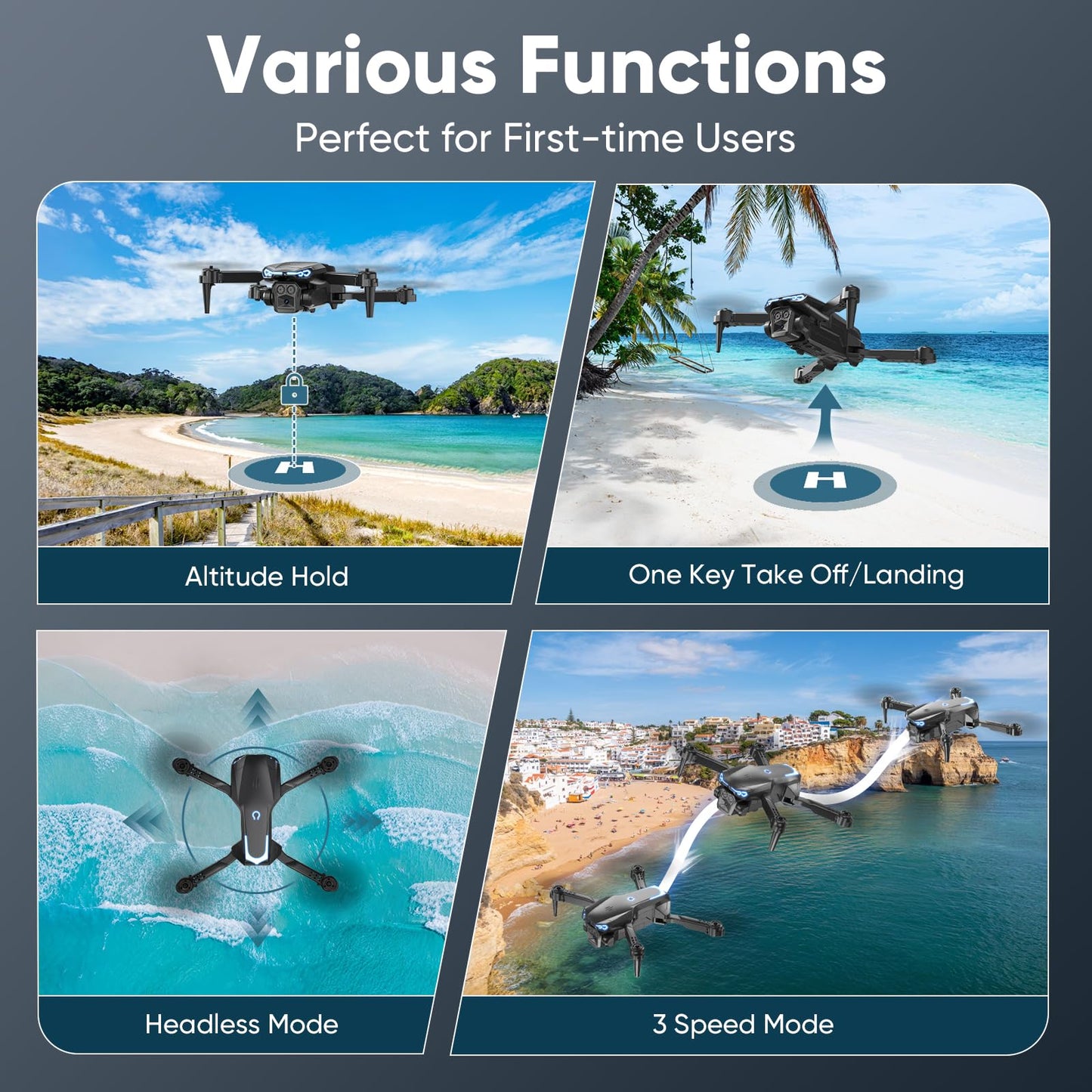 X-shop Foldable Drone with 1080P Camera for Beginners & Kids, FPV RC Quadcopter Toys Gifts for Boys Girls, One Key Start, 3D Flips, Gesture Selfie, 3 Speed Modes, 2 Batteries